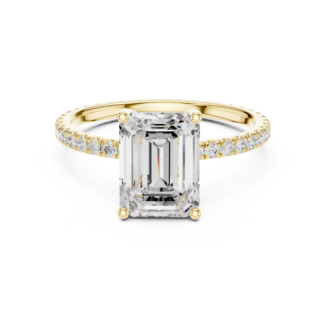 Emerald Shape Diamond Pave Band Engagement Ring
