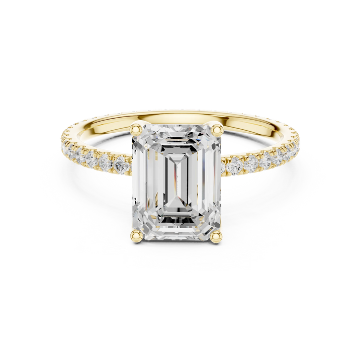 Emerald Shape Diamond Pave Band Engagement Ring
