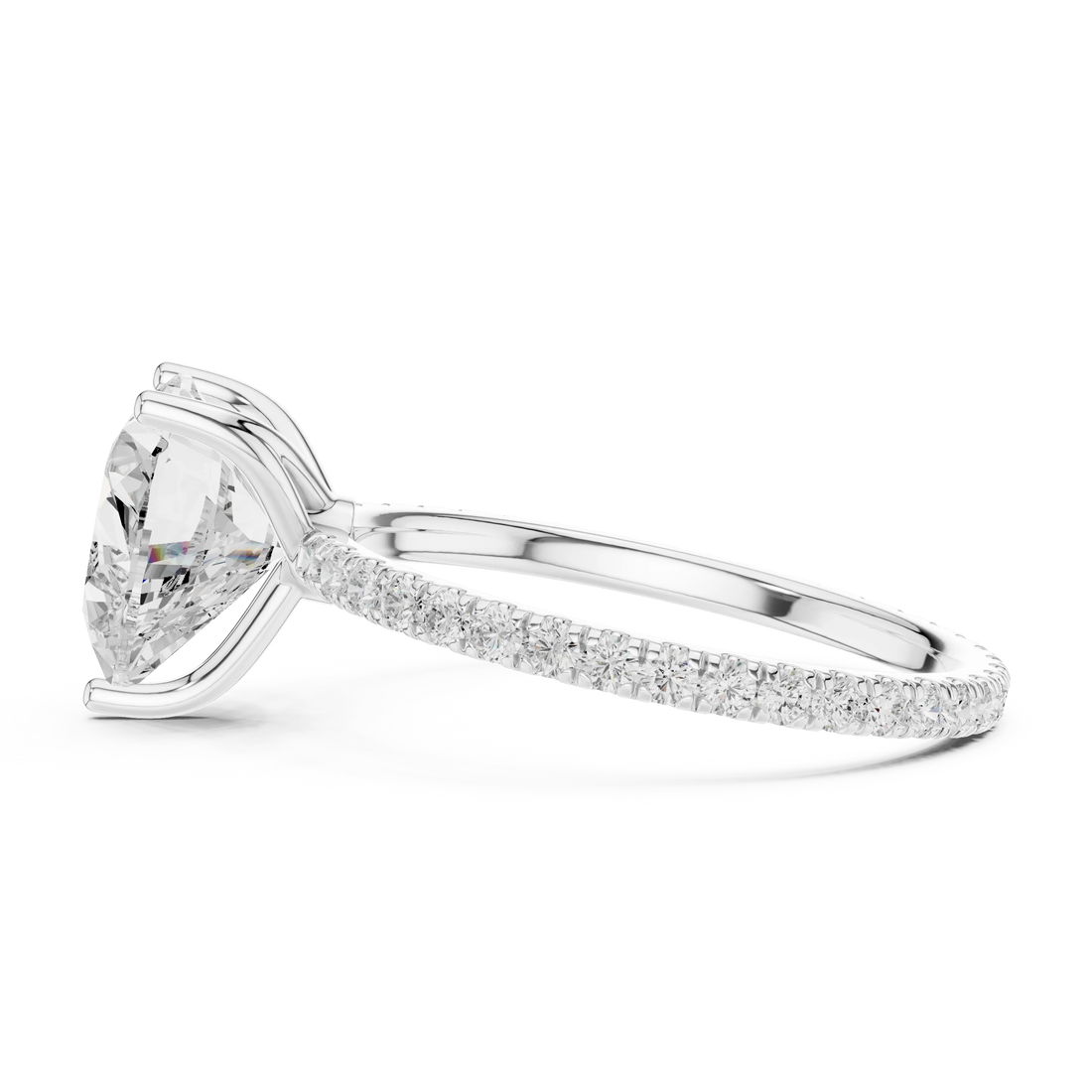 Heart Shape Diamond Pave Band Engagement Ring