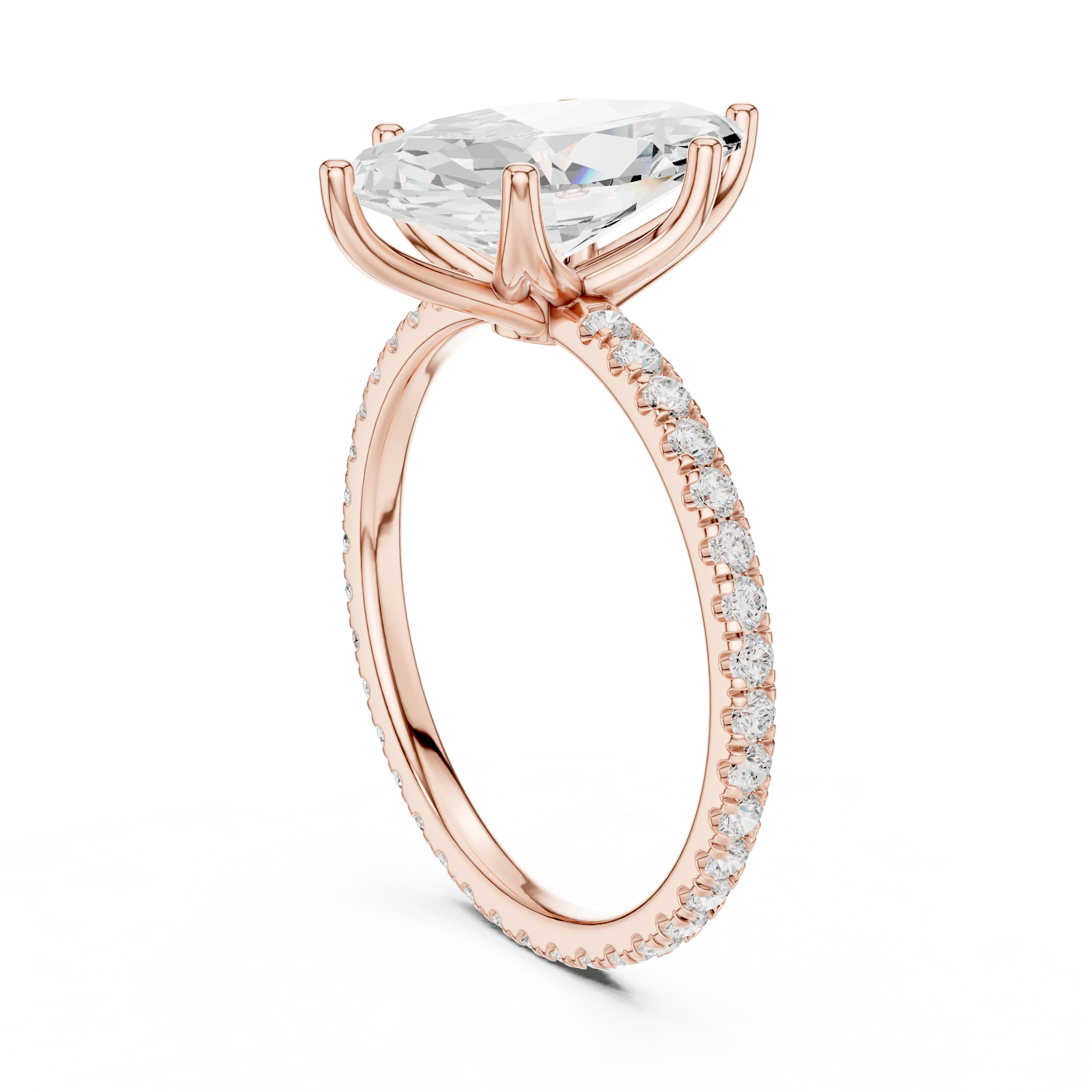 Marquise Shape Diamond Pave Band Engagement Ring