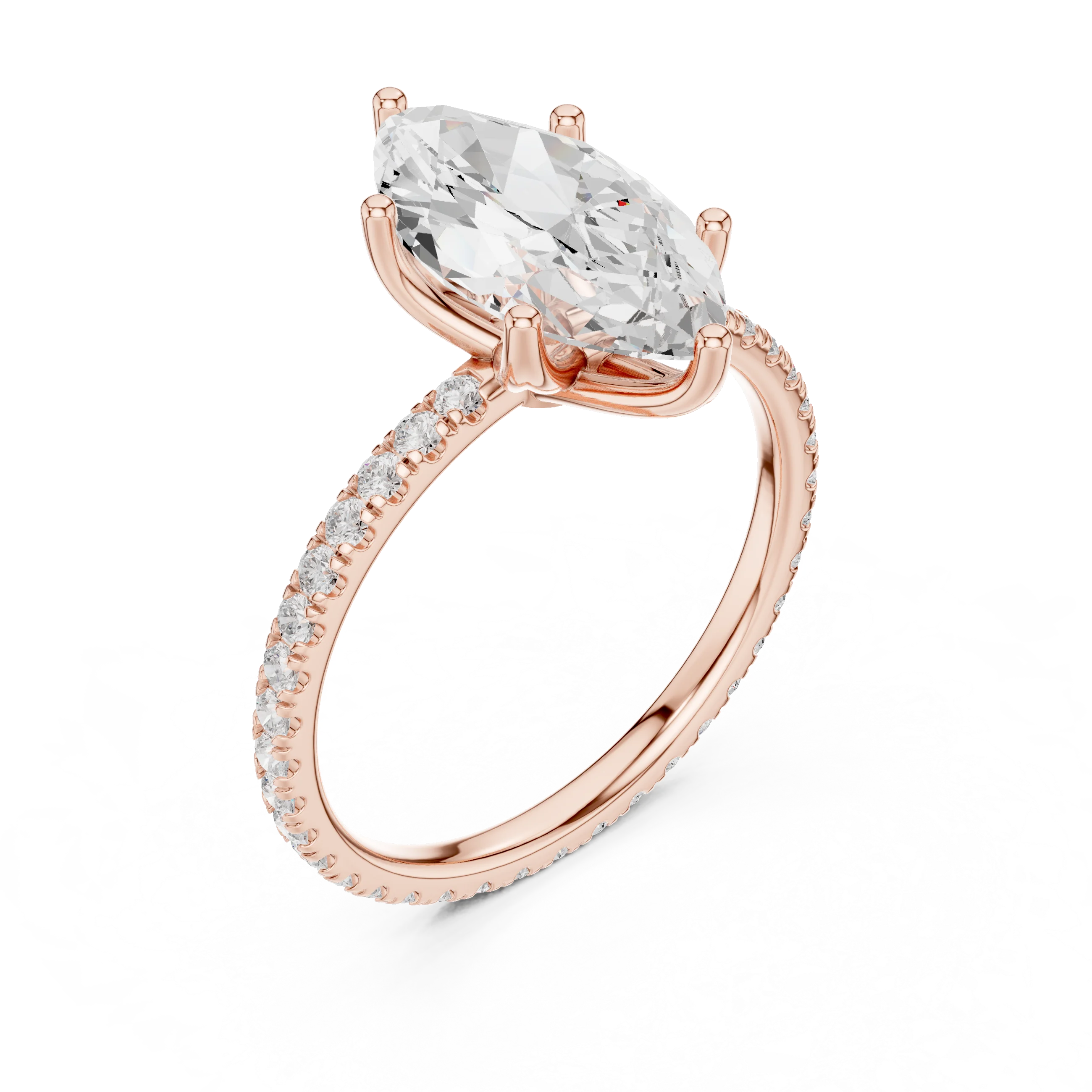 Marquise Shape Diamond Pave Band Engagement Ring