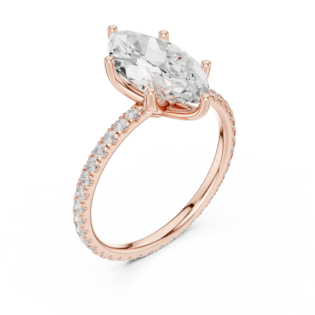 Marquise Shape Diamond Pave Band Engagement Ring