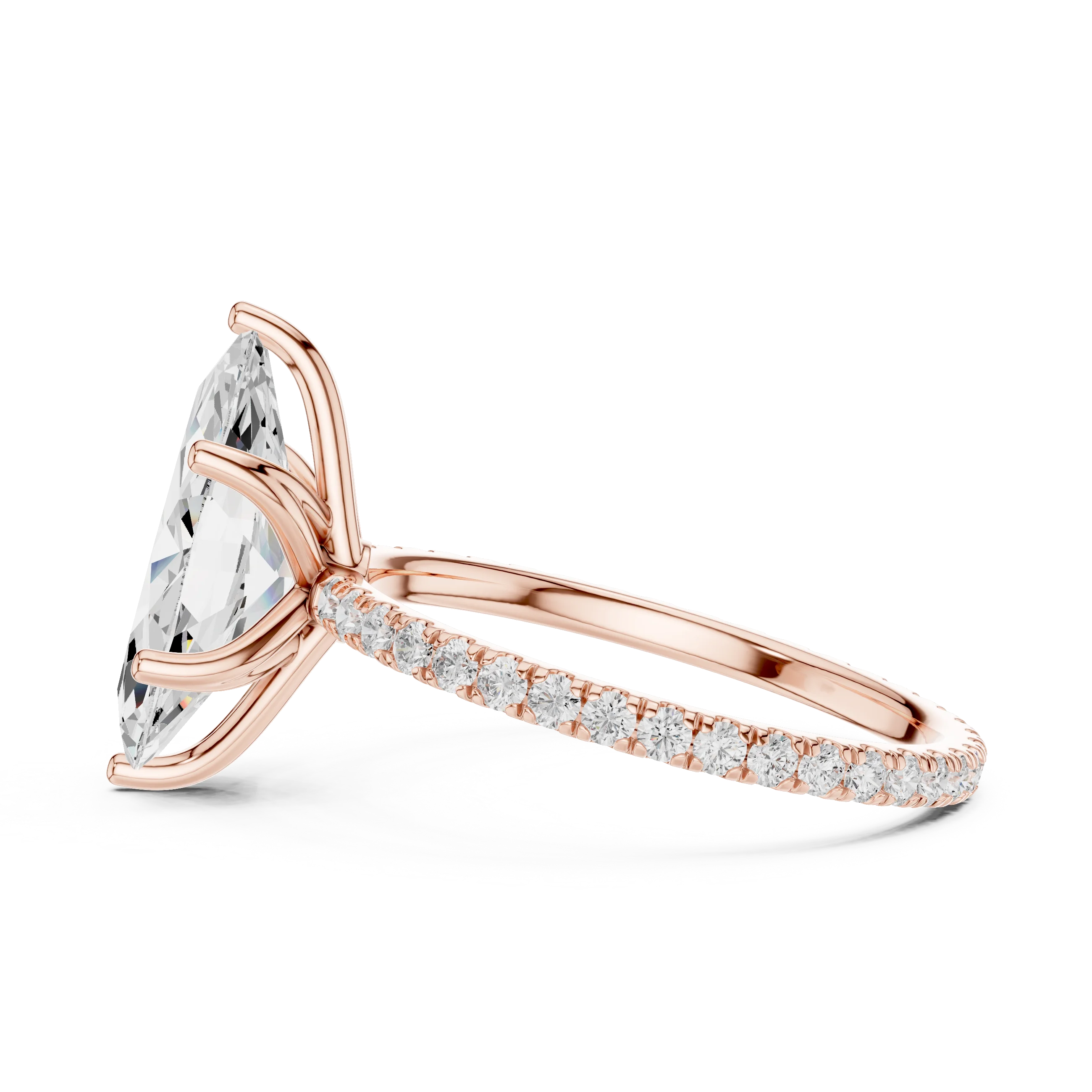 Marquise Shape Diamond Pave Band Engagement Ring