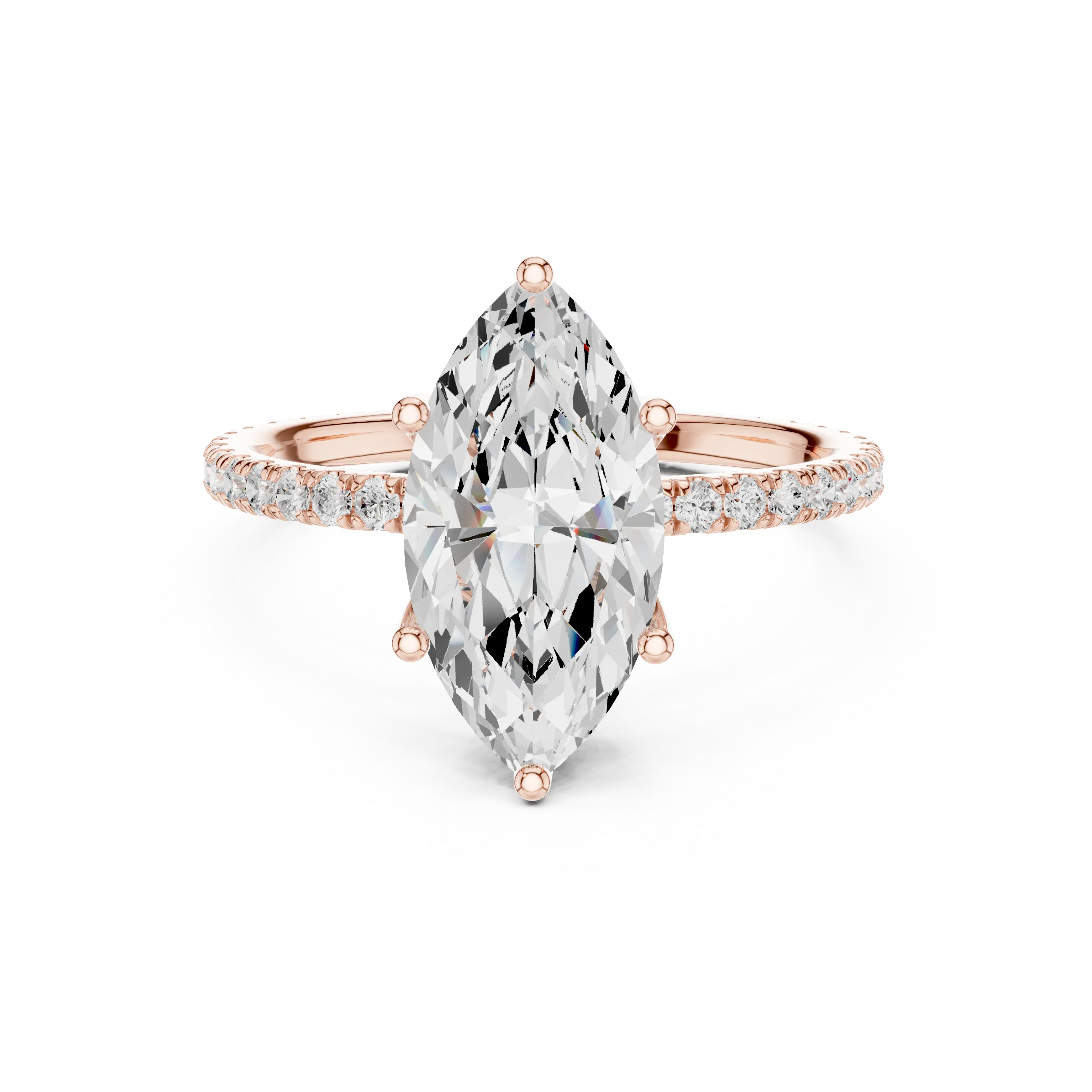 Marquise Shape Diamond Pave Band Engagement Ring