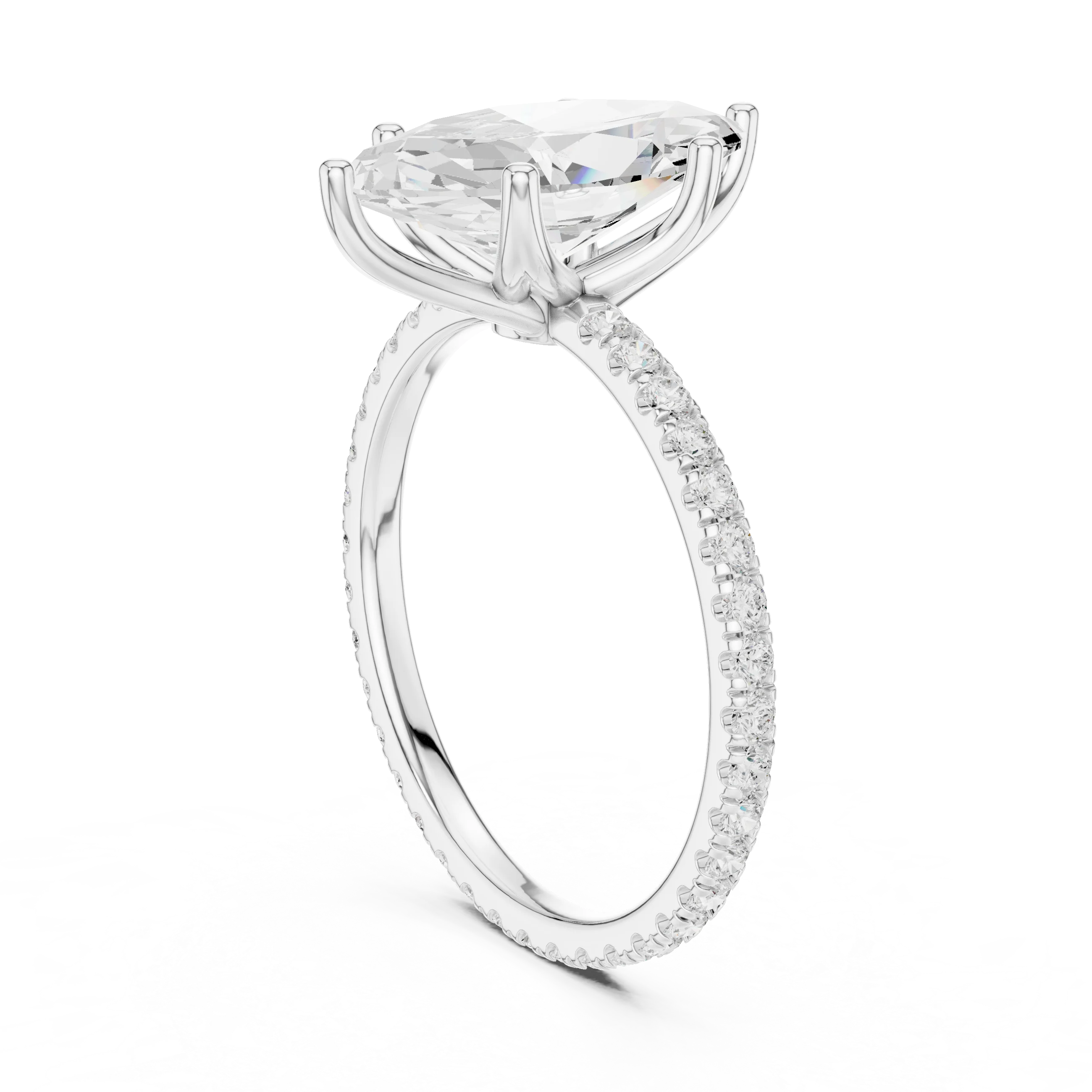 Marquise Shape Diamond Pave Band Engagement Ring