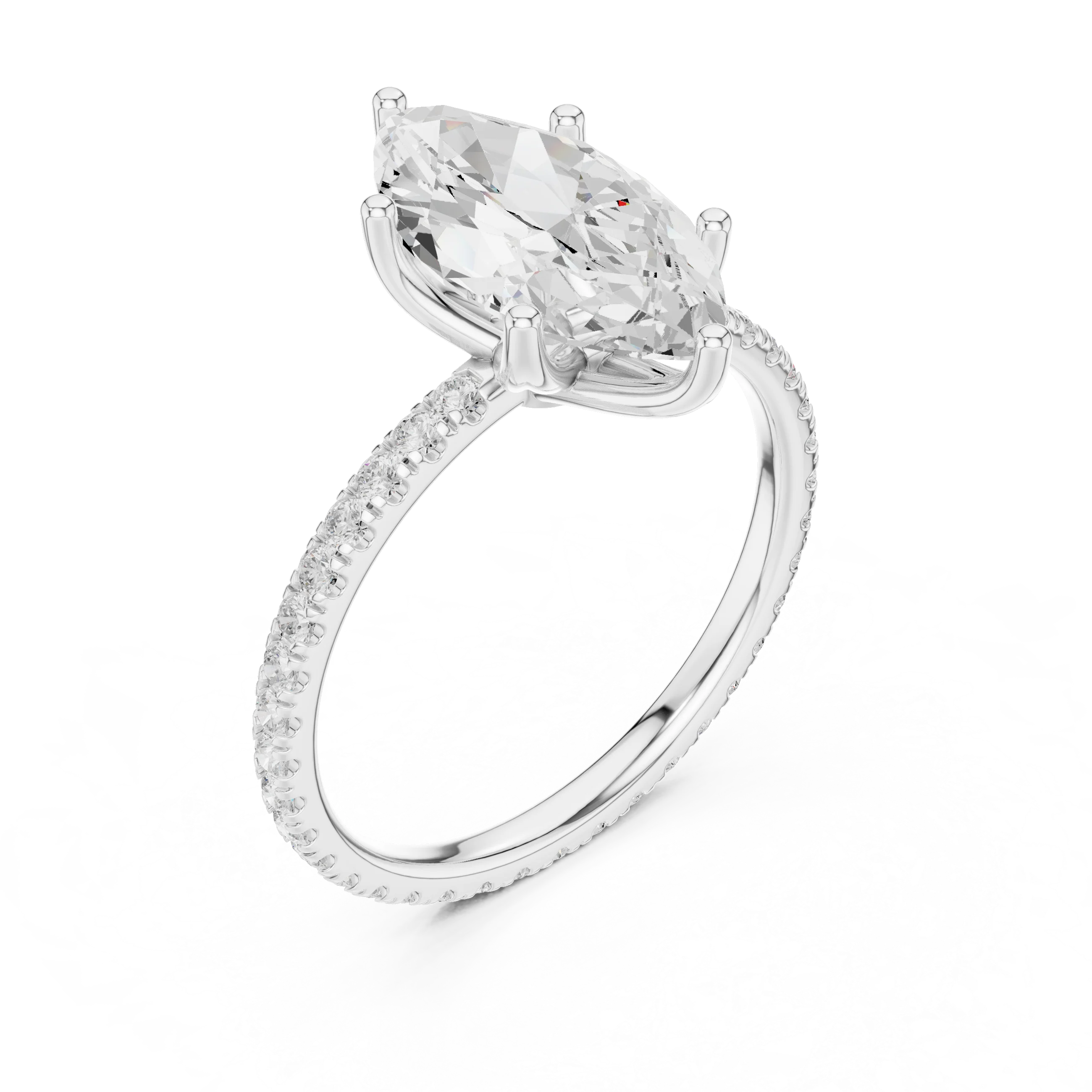 Marquise Shape Diamond Pave Band Engagement Ring