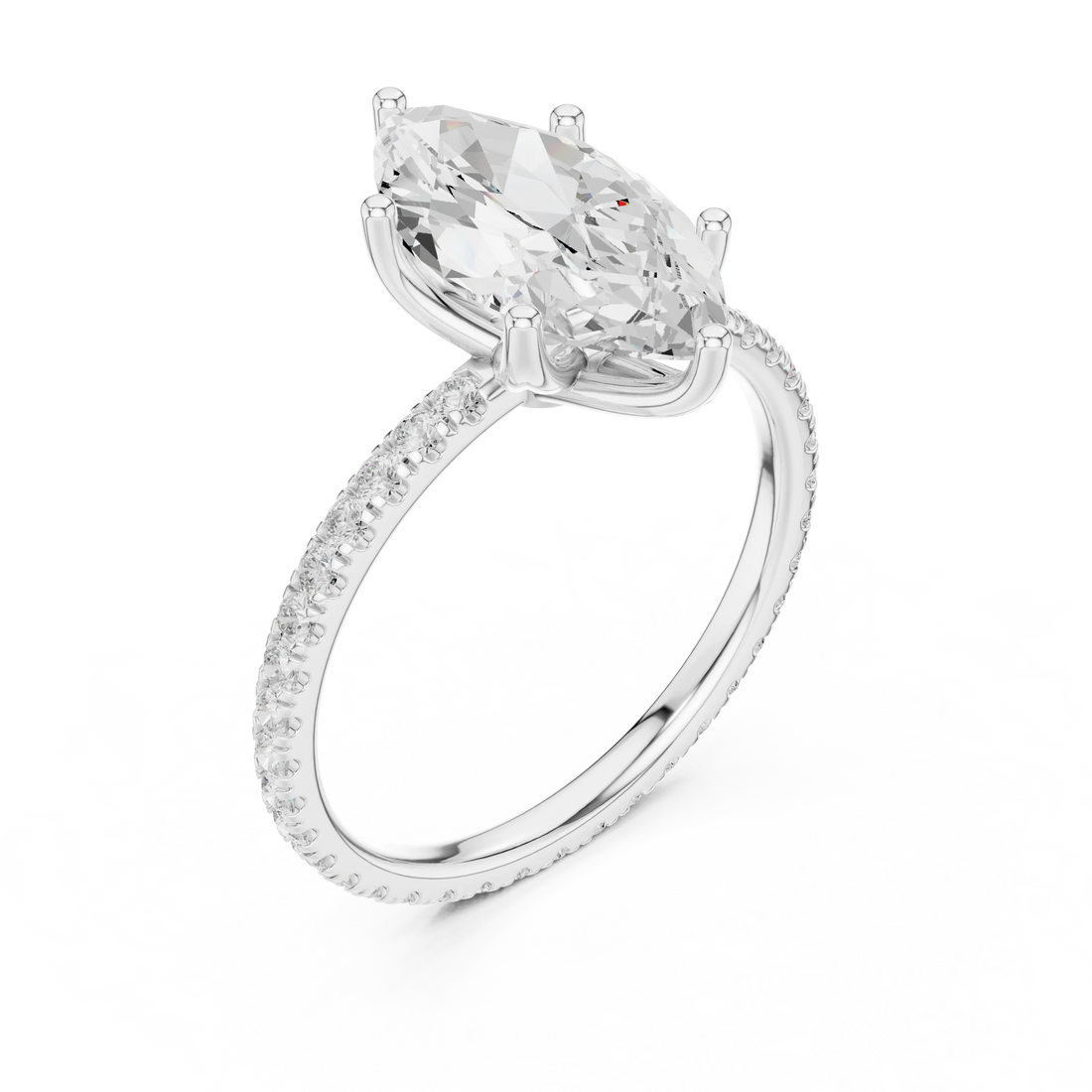 Marquise Shape Diamond Pave Band Engagement Ring