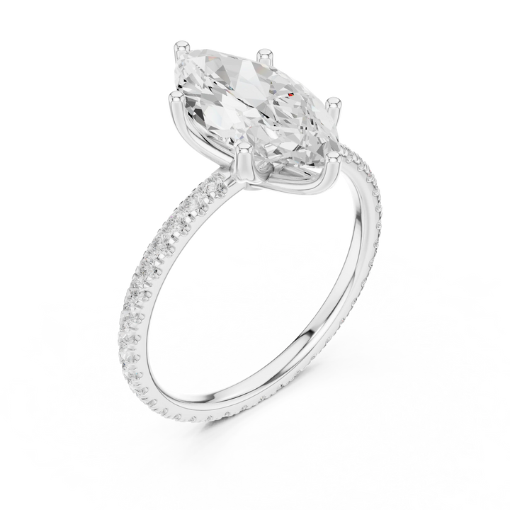 Marquise Shape Diamond Pave Band Engagement Ring