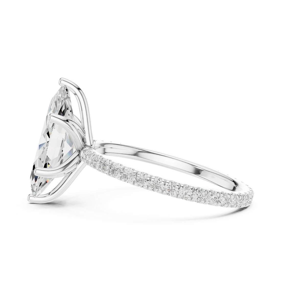 Marquise Shape Diamond Pave Band Engagement Ring