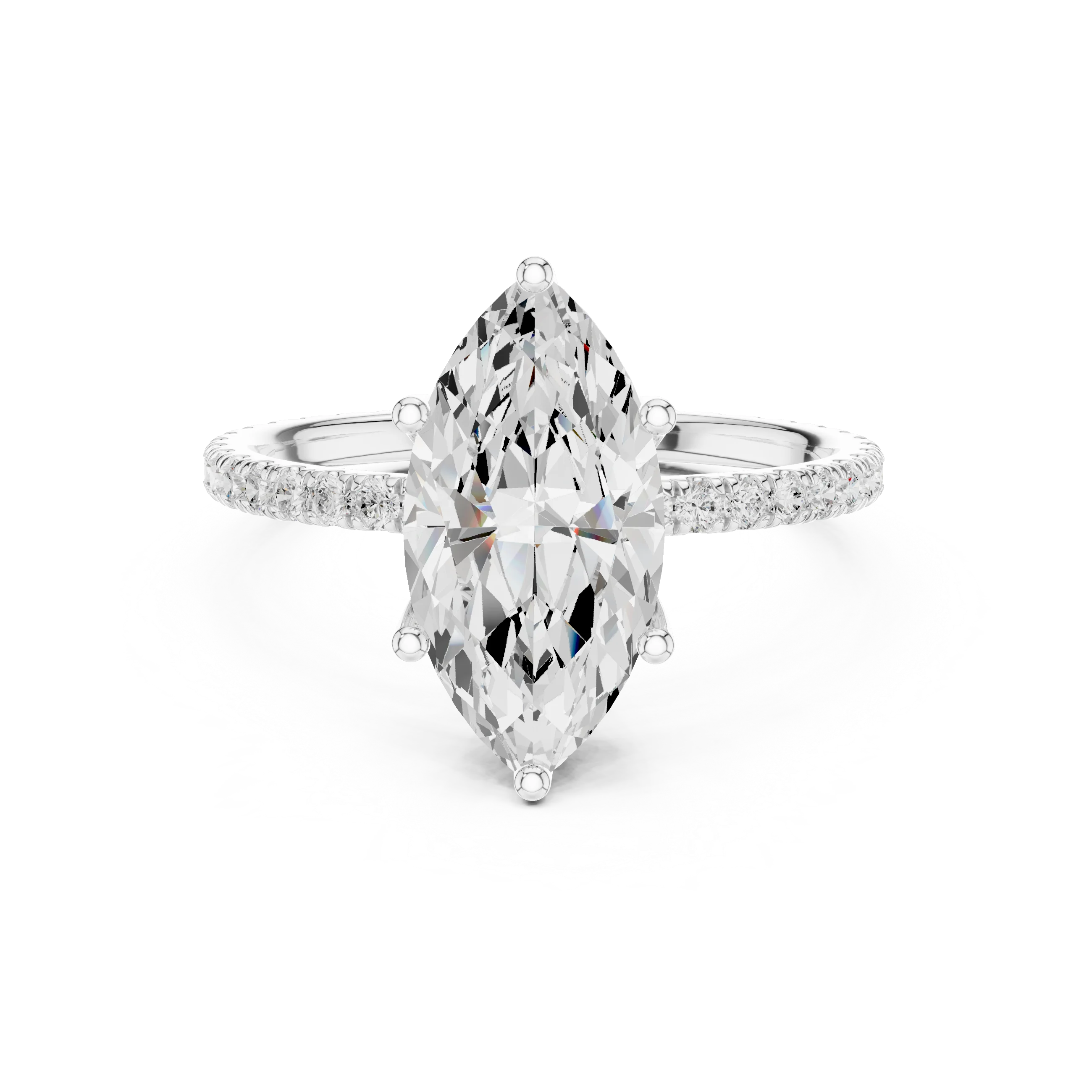 Marquise Shape Diamond Pave Band Engagement Ring