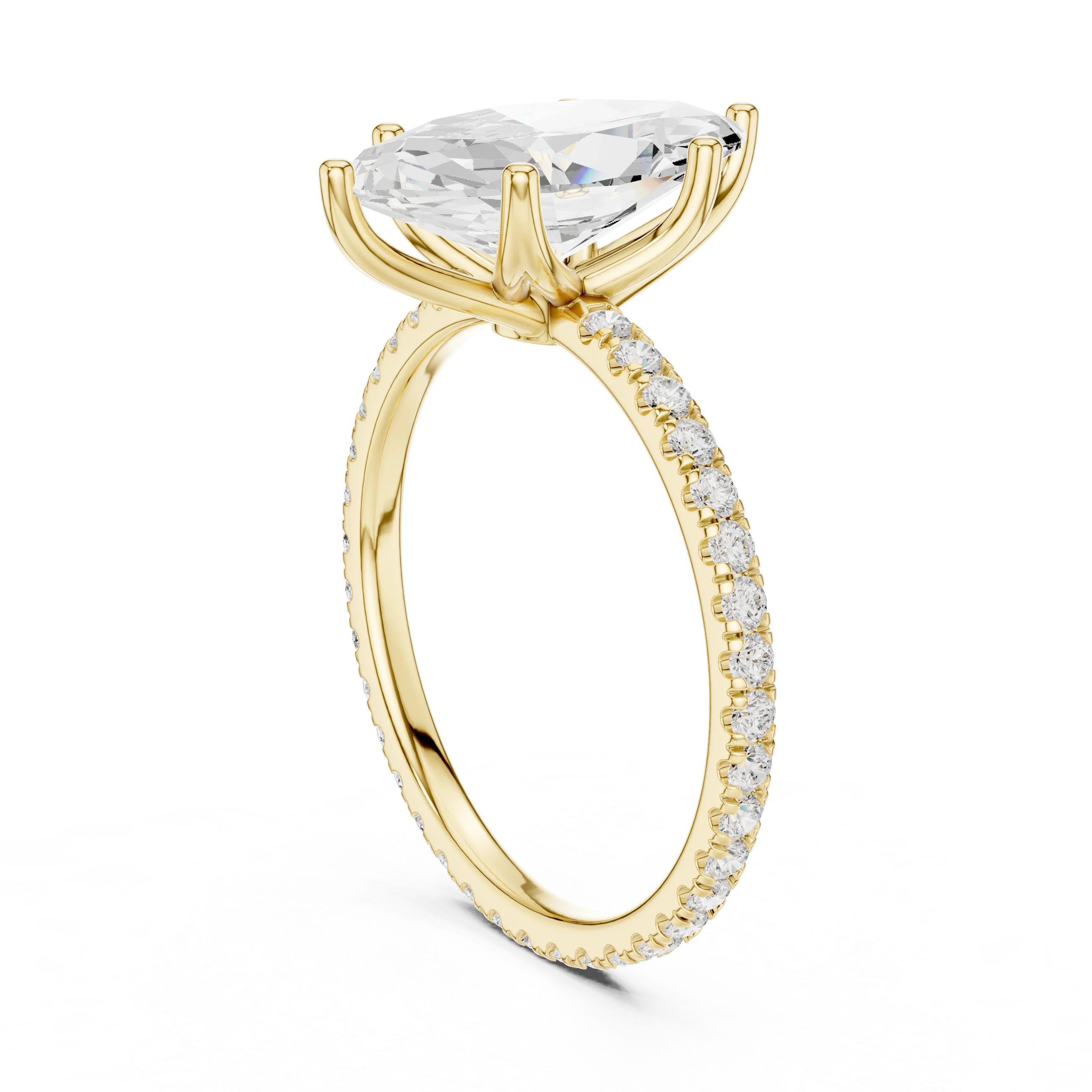 Marquise Shape Diamond Pave Band Engagement Ring