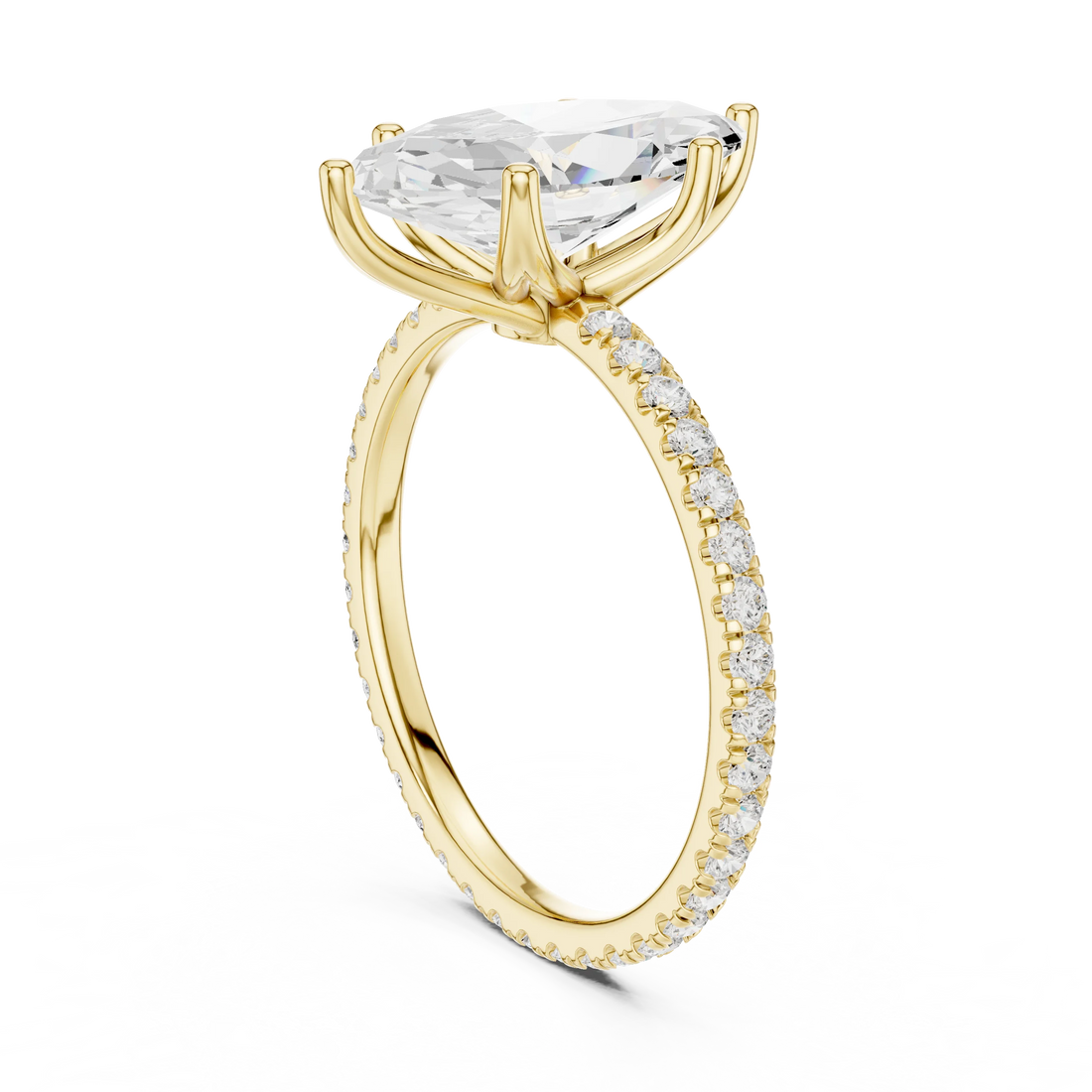 Marquise Shape Diamond Pave Band Engagement Ring
