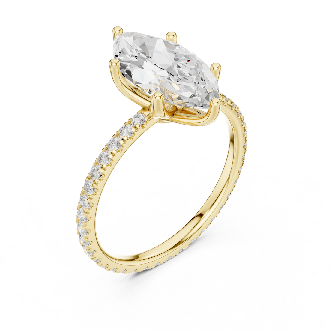 Marquise Shape Diamond Pave Band Engagement Ring