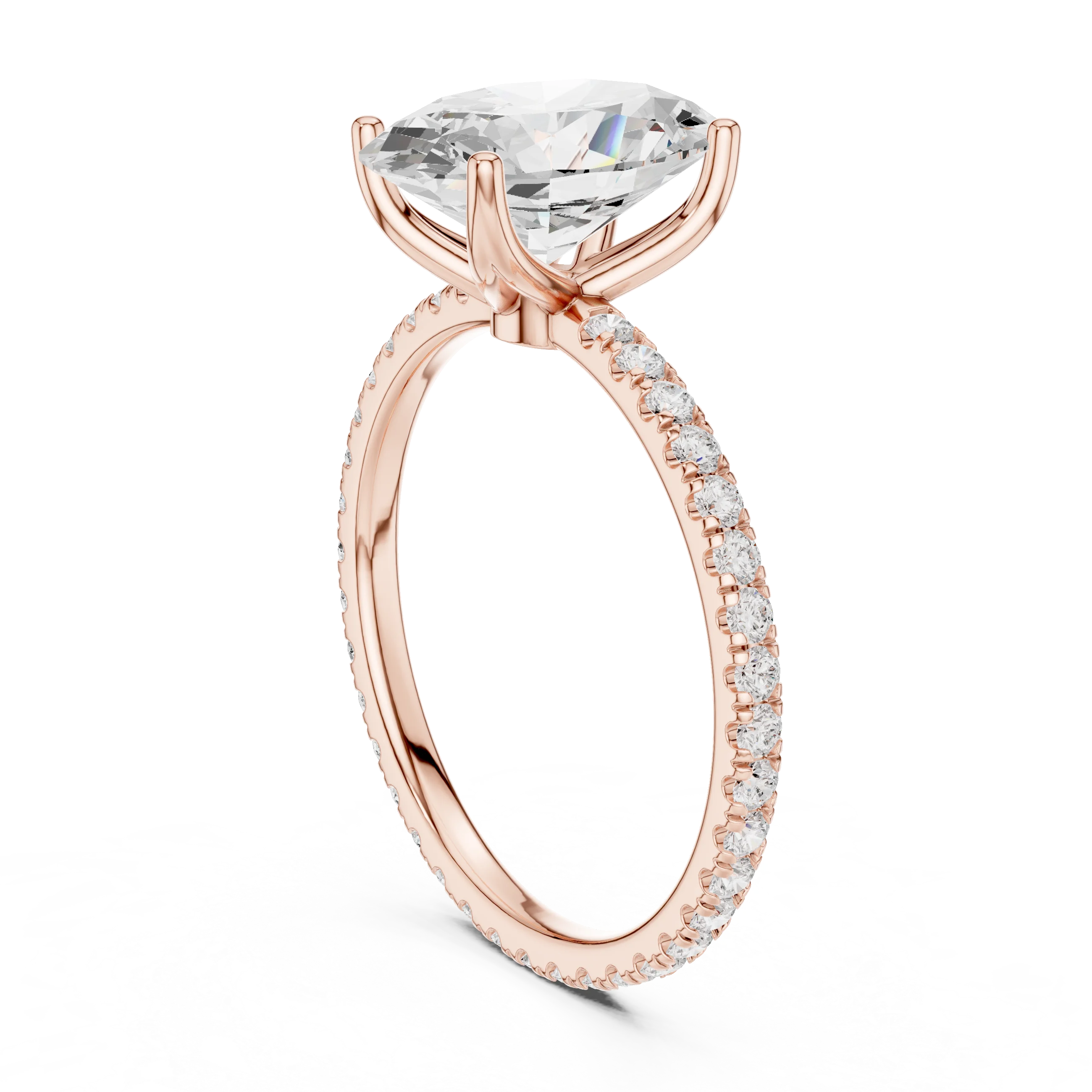 Oval Shape Diamond Pave Band Engagement Ring