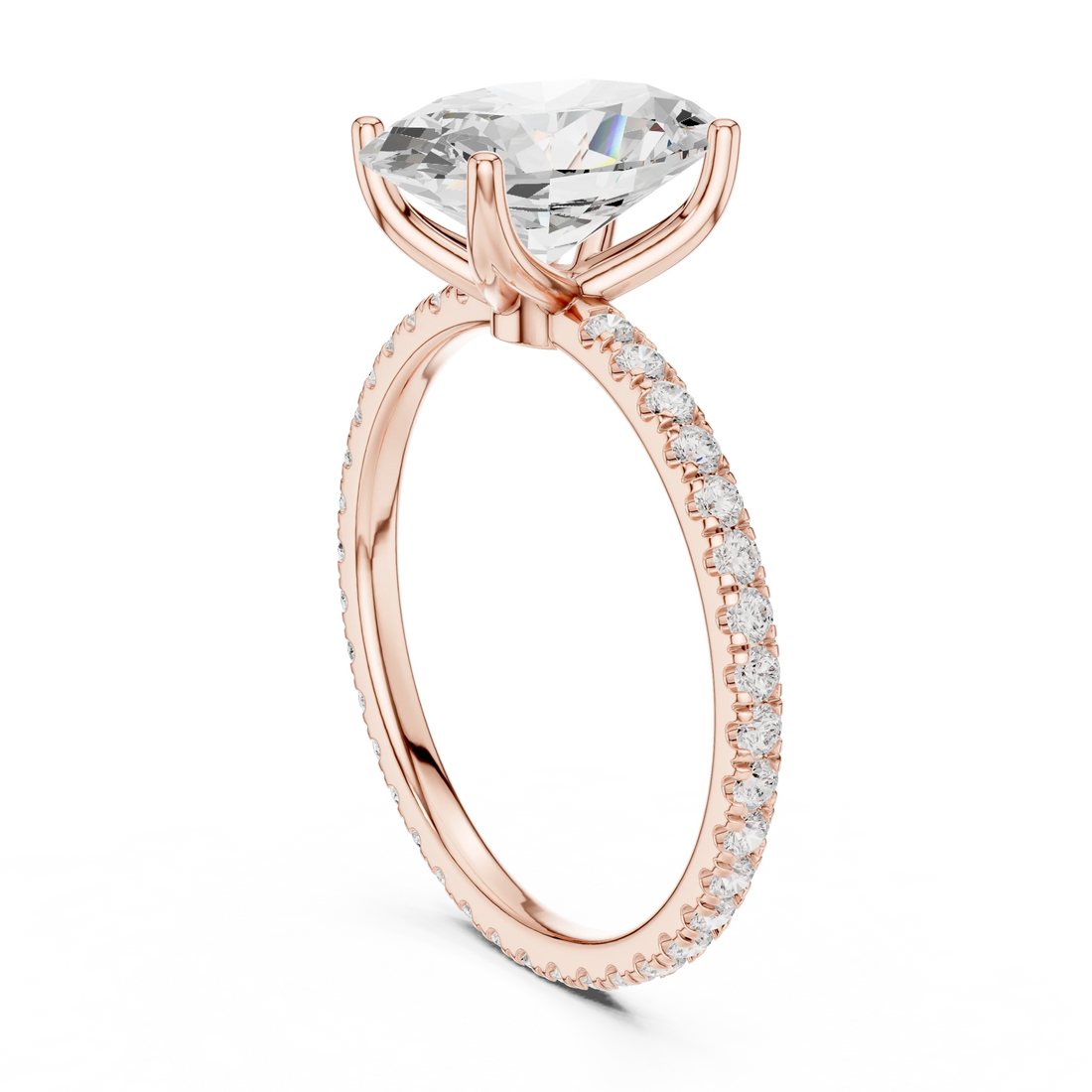 Oval Shape Diamond Pave Band Engagement Ring