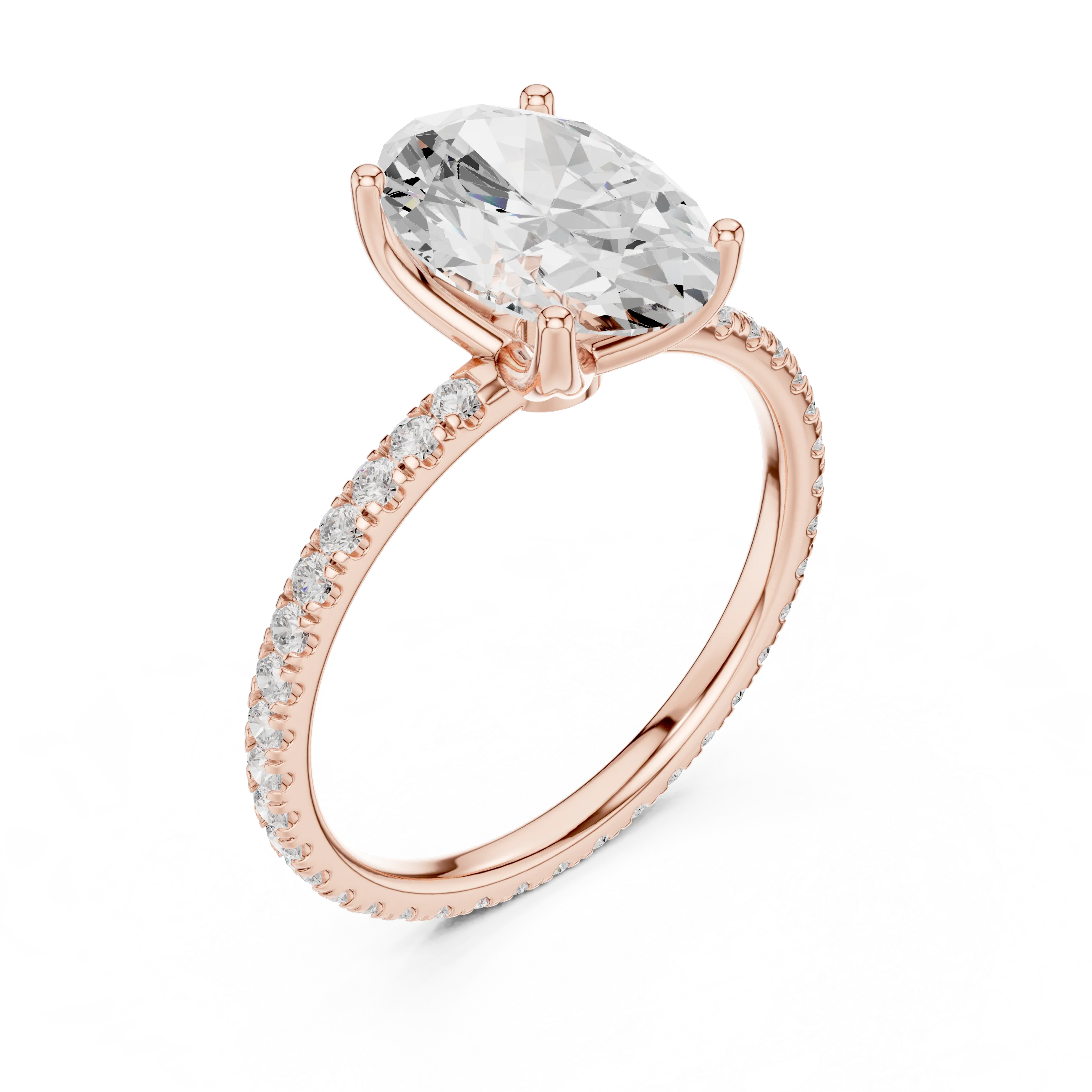 Oval Shape Diamond Pave Band Engagement Ring