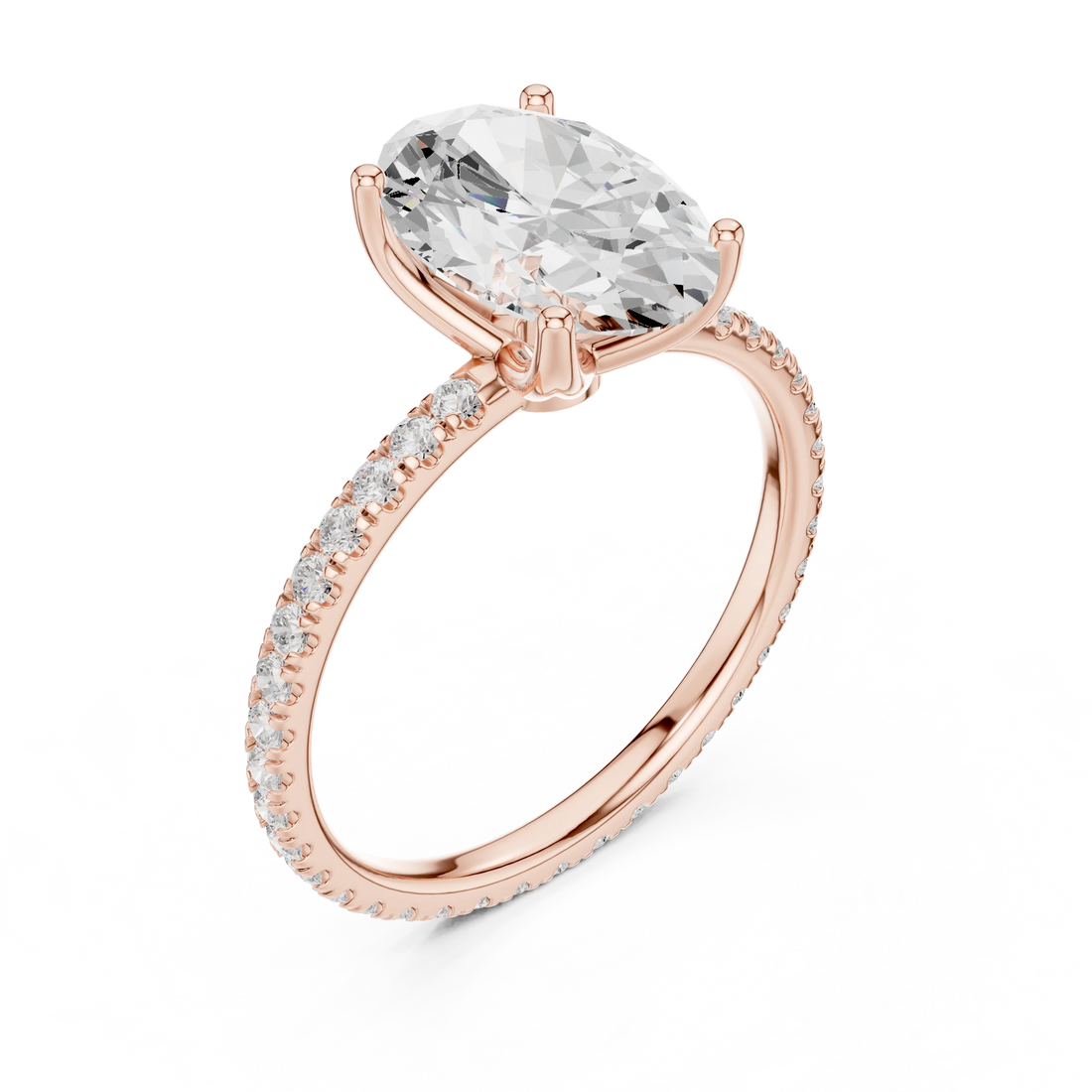 Oval Shape Diamond Pave Band Engagement Ring