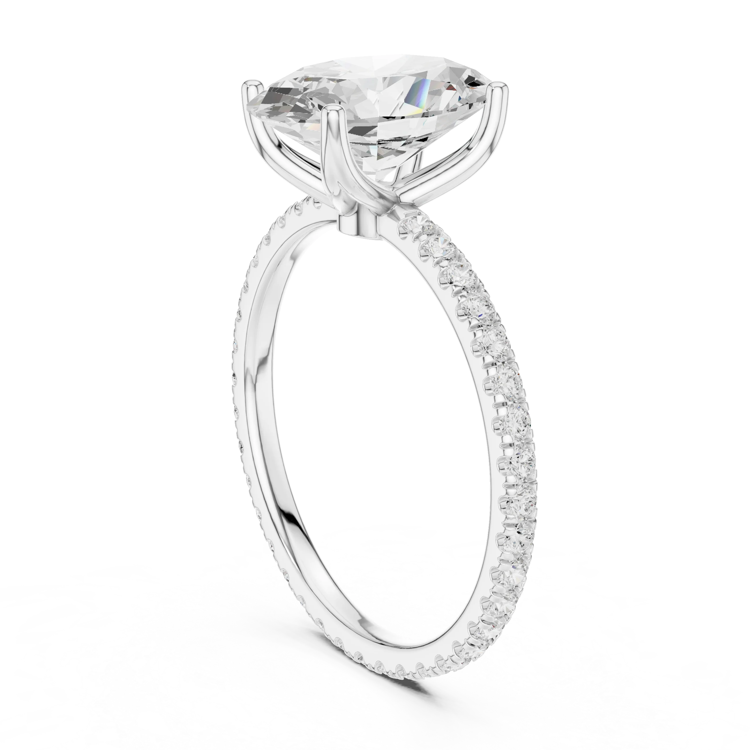 Oval Shape Diamond Pave Band Engagement Ring