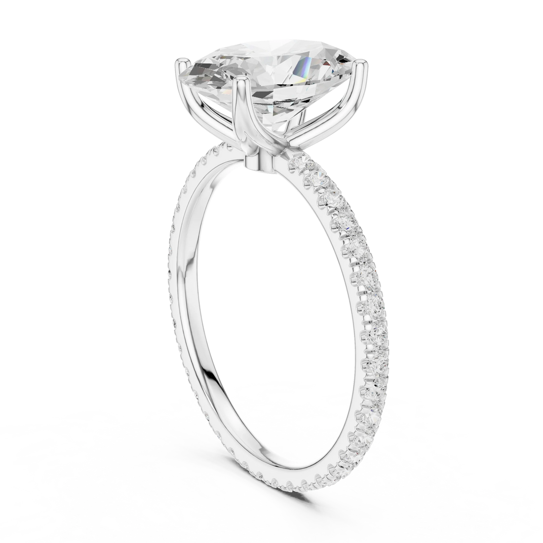 Oval Shape Diamond Pave Band Engagement Ring