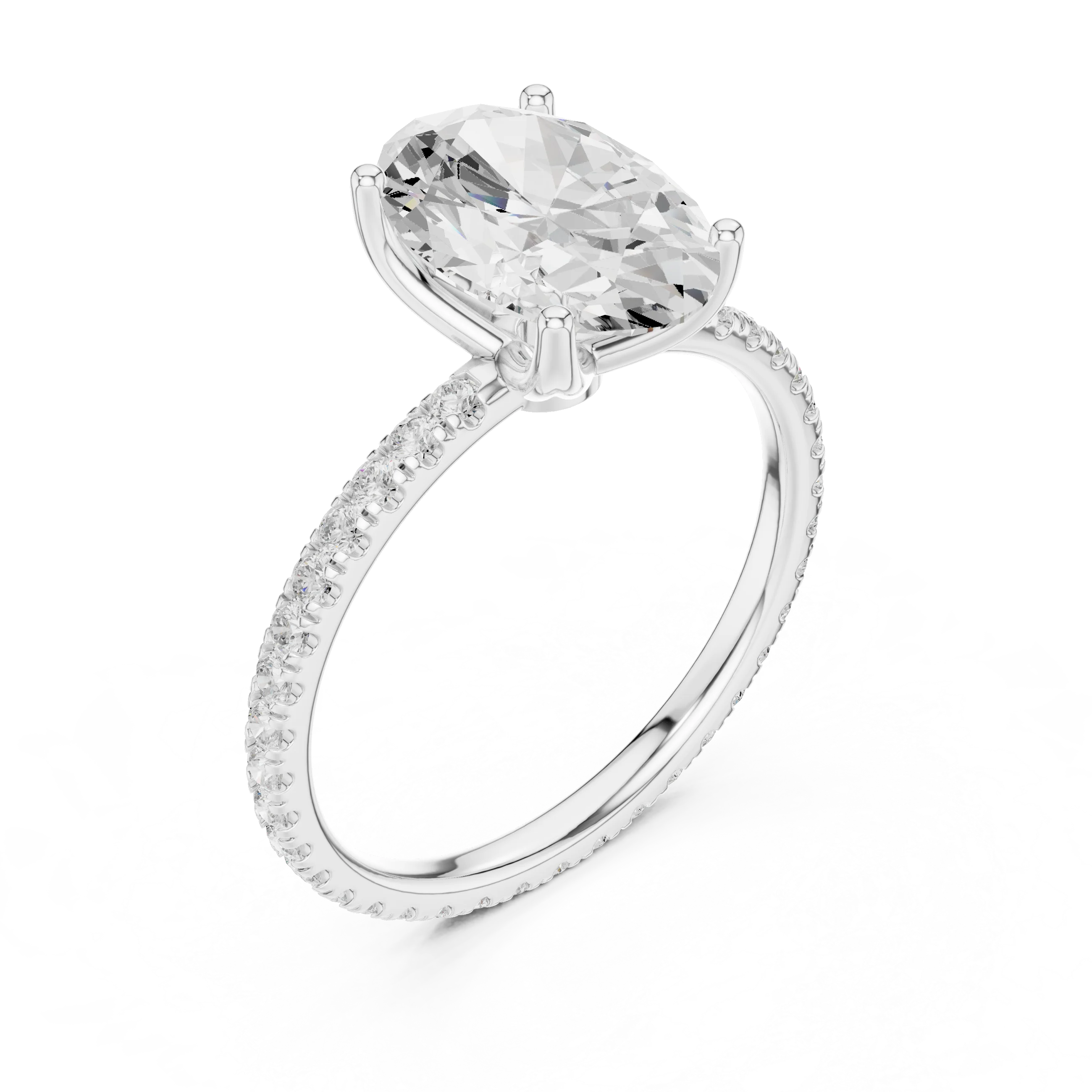 Oval Shape Diamond Pave Band Engagement Ring