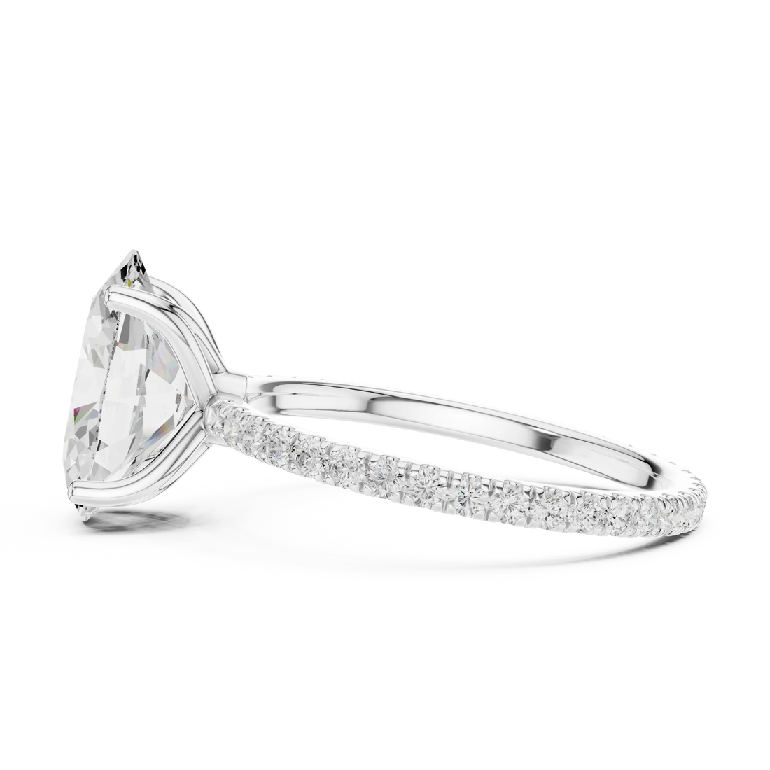 Oval Shape Diamond Pave Band Engagement Ring