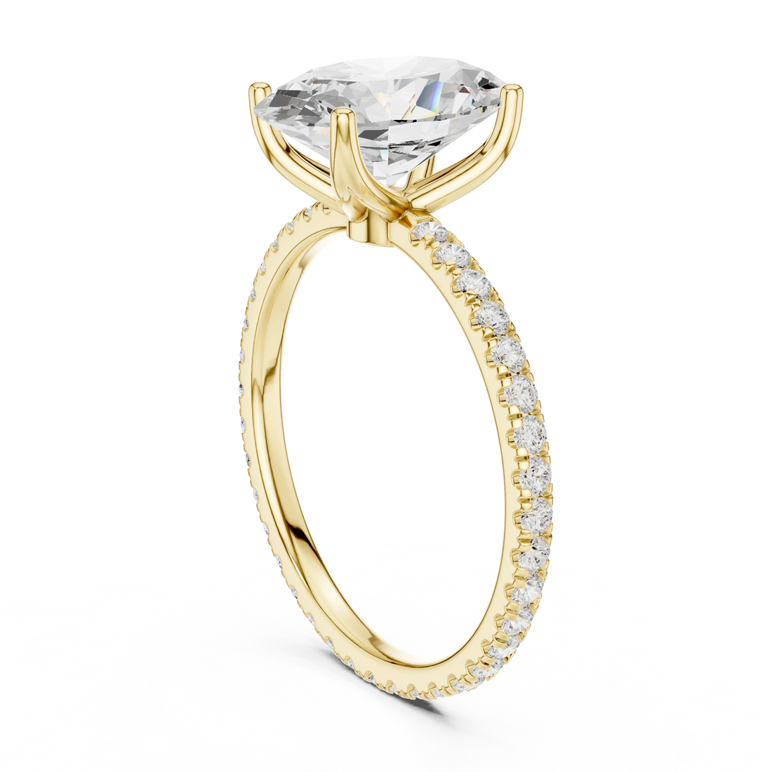 Oval Shape Diamond Pave Band Engagement Ring