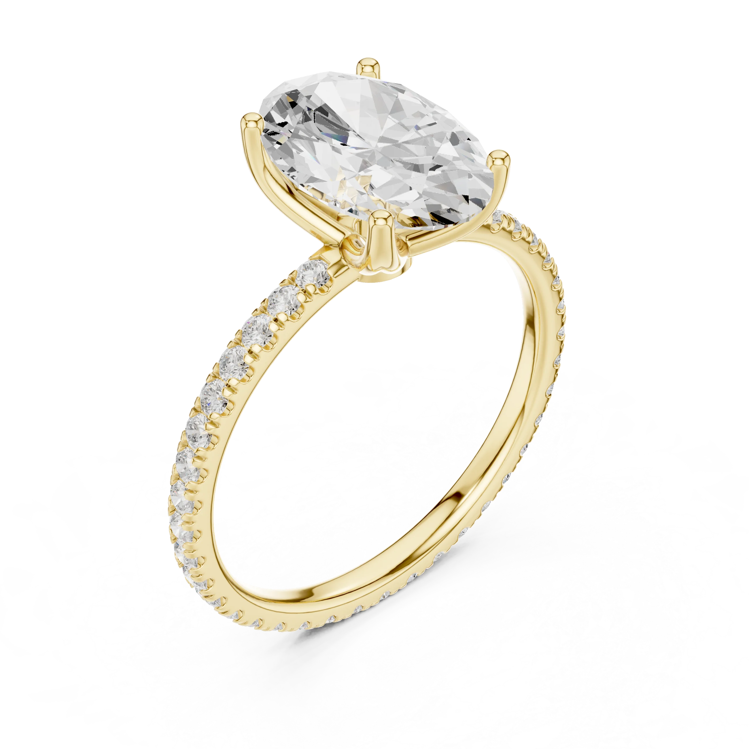 Oval Shape Diamond Pave Band Engagement Ring