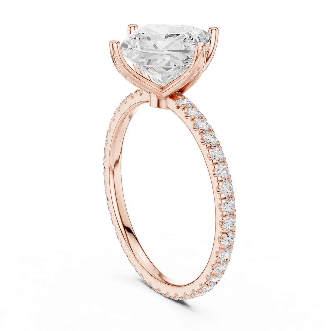 Princess Shape Diamond Pave Band Engagement Ring