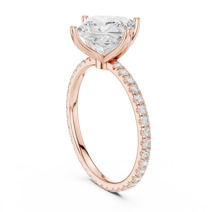 Princess Shape Diamond Pave Band Engagement Ring