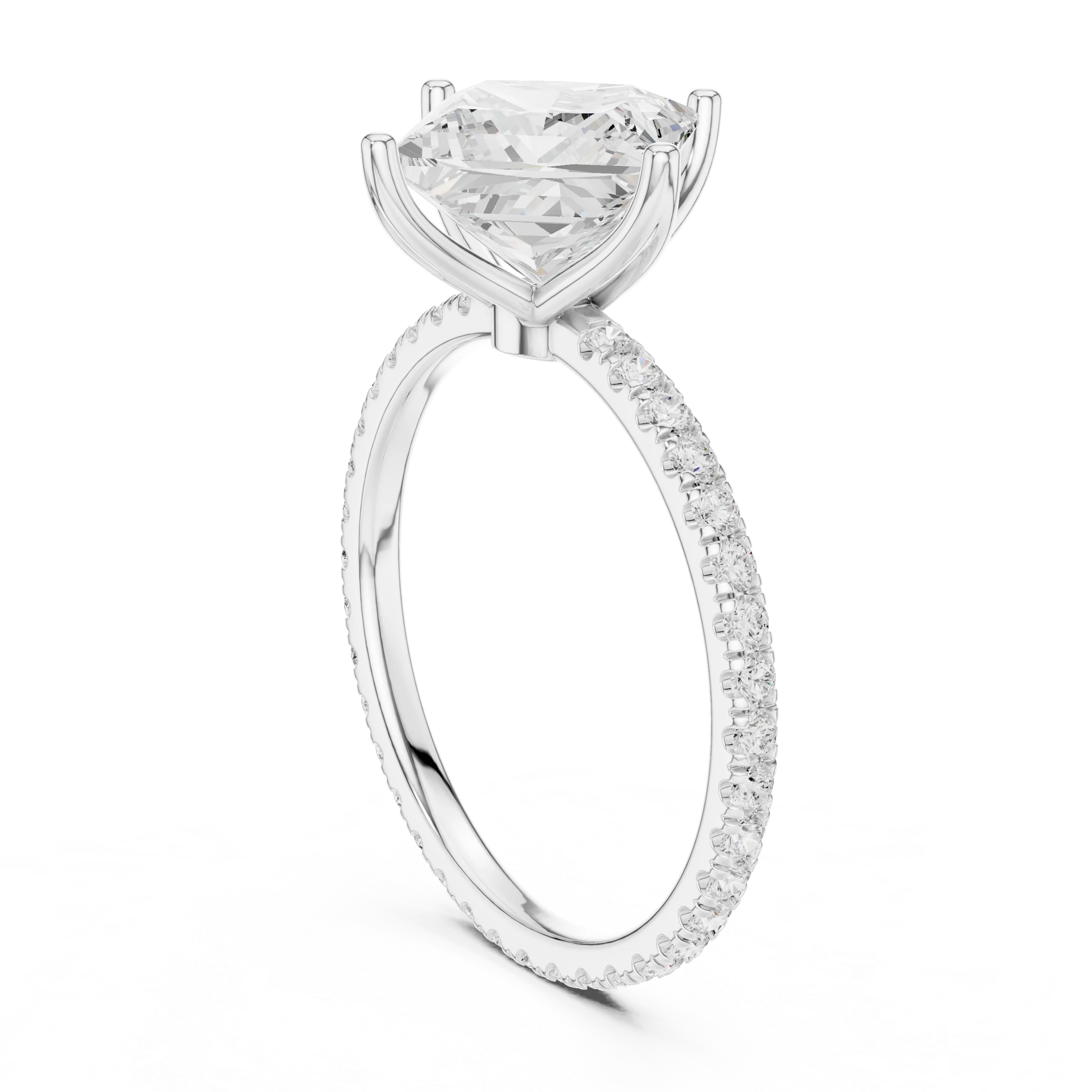 Princess Shape Diamond Pave Band Engagement Ring