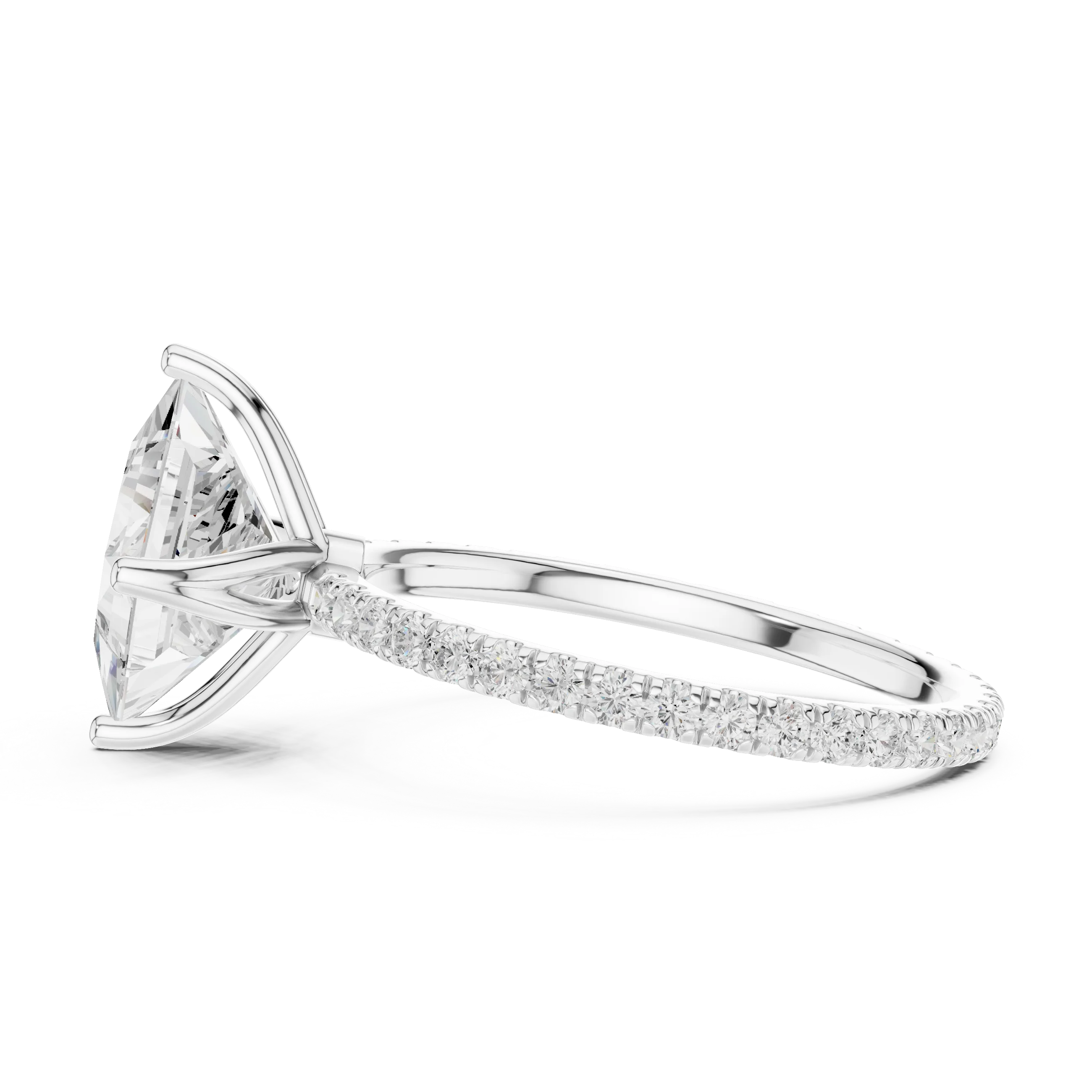 Princess Shape Diamond Pave Band Engagement Ring