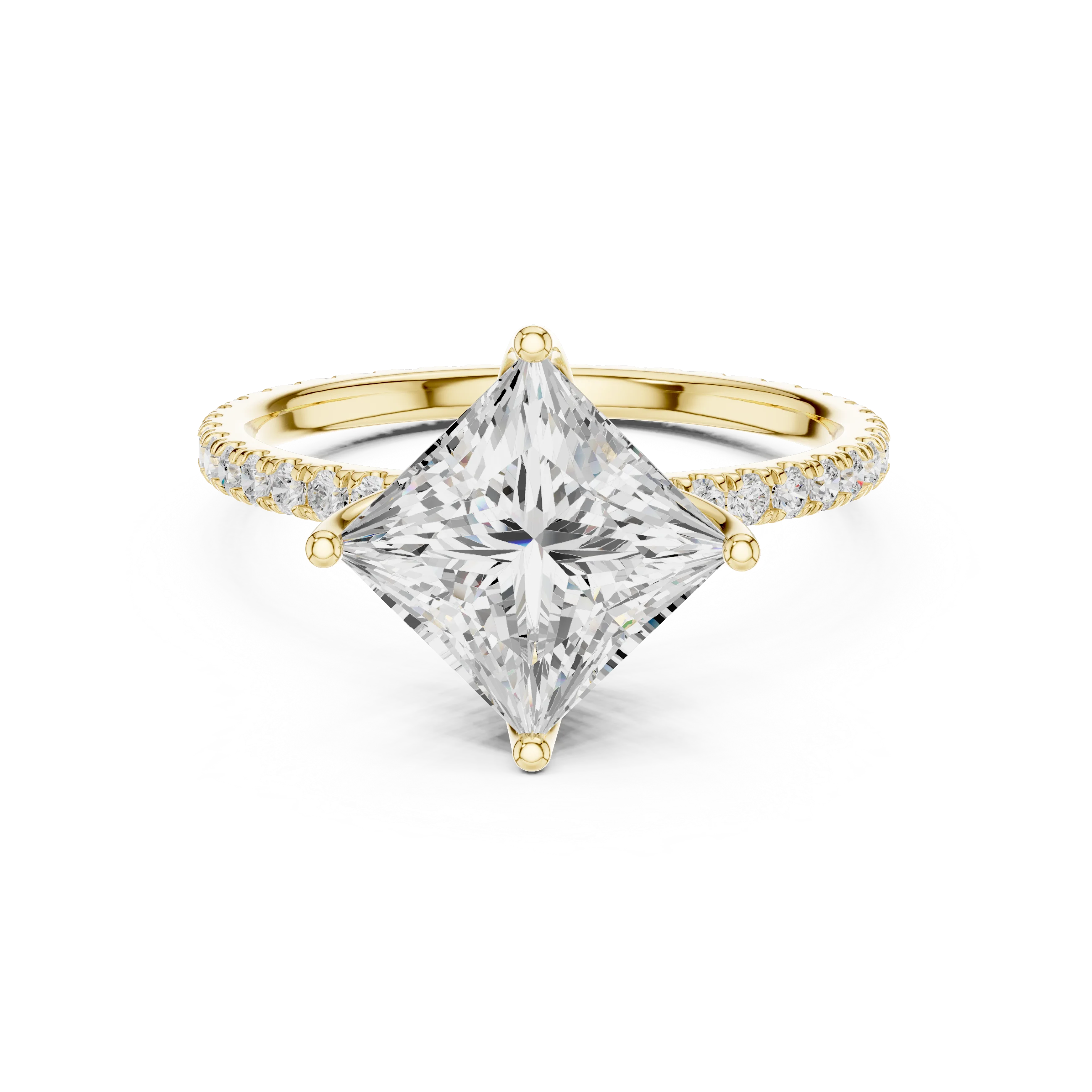 Princess Shape Diamond Pave Band Engagement Ring