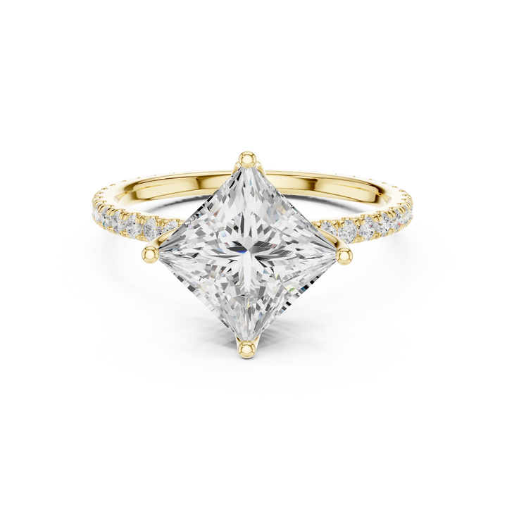 Princess Shape Diamond Pave Band Engagement Ring
