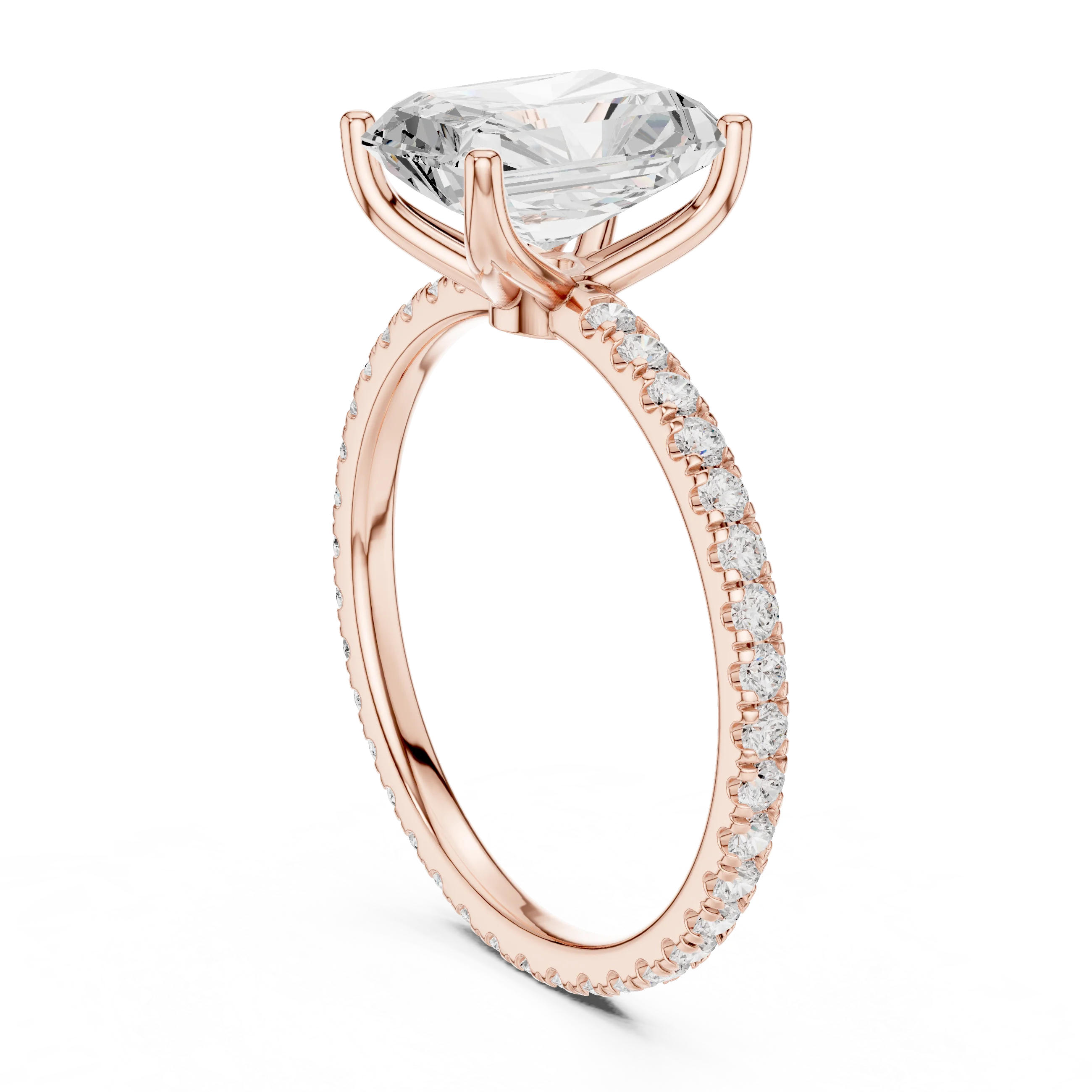 Radiant Shape Diamond Pave Band Engagement Ring