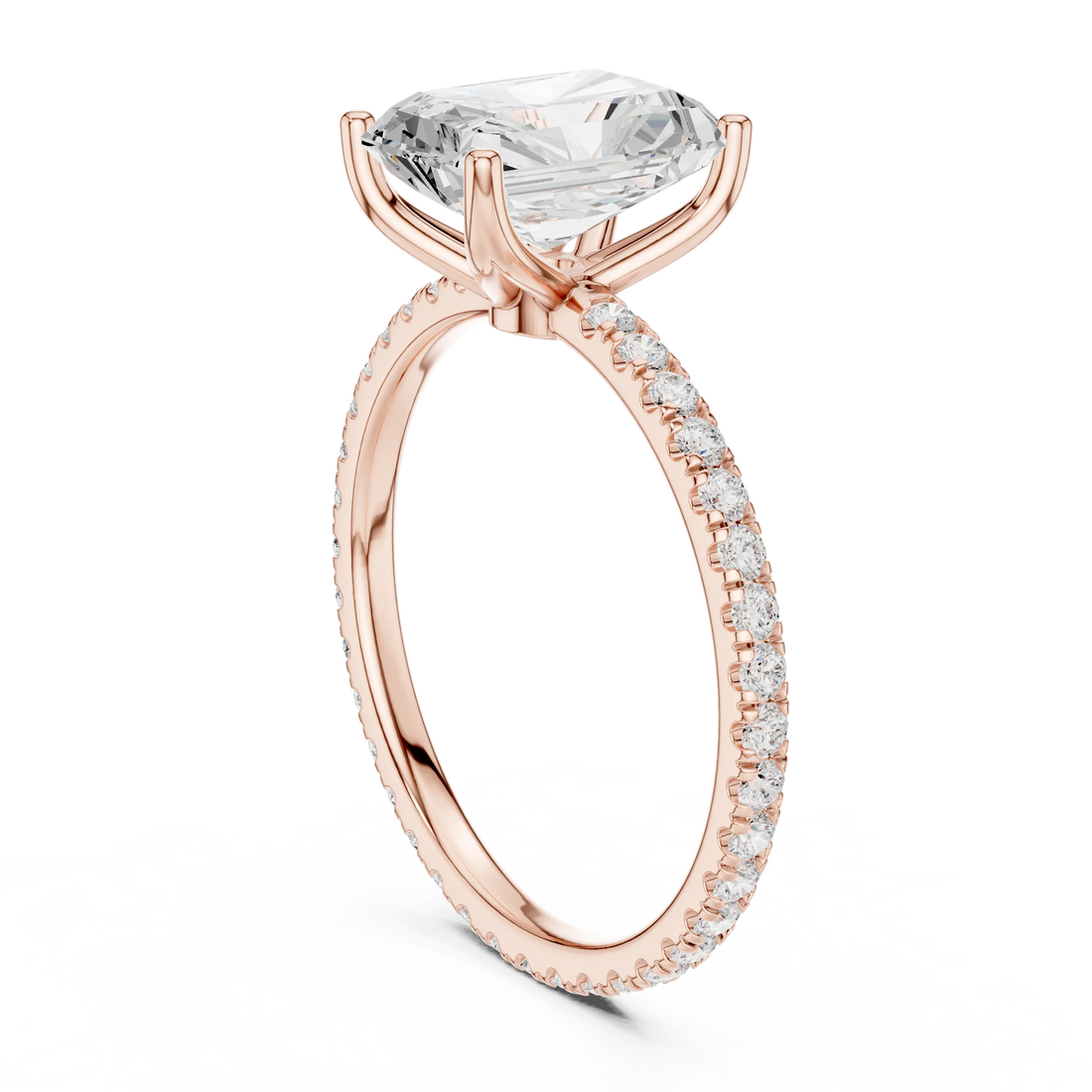 Radiant Shape Diamond Pave Band Engagement Ring