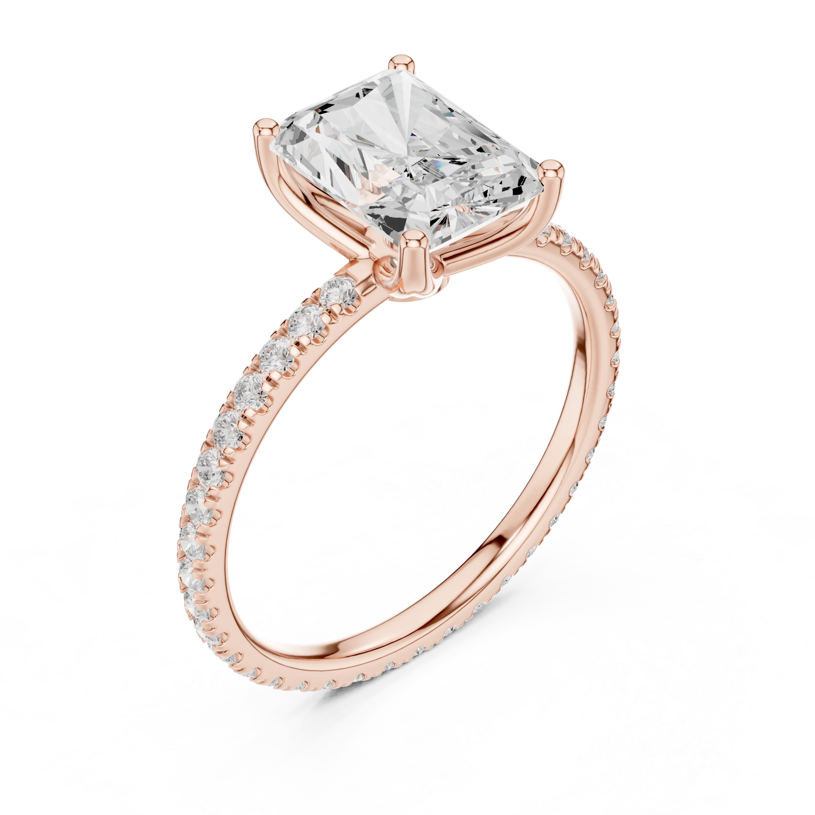 Radiant Shape Diamond Pave Band Engagement Ring