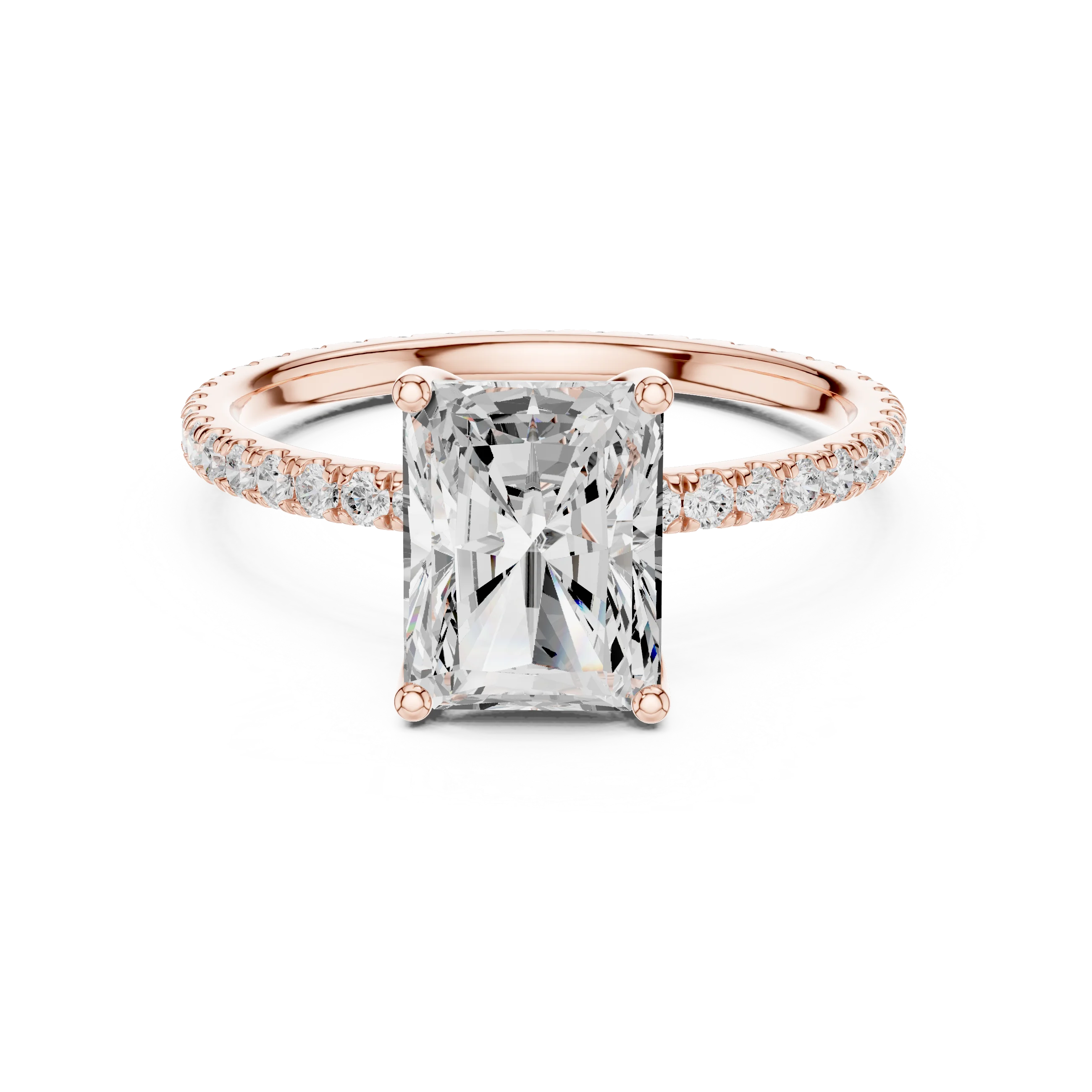 Radiant Shape Diamond Pave Band Engagement Ring