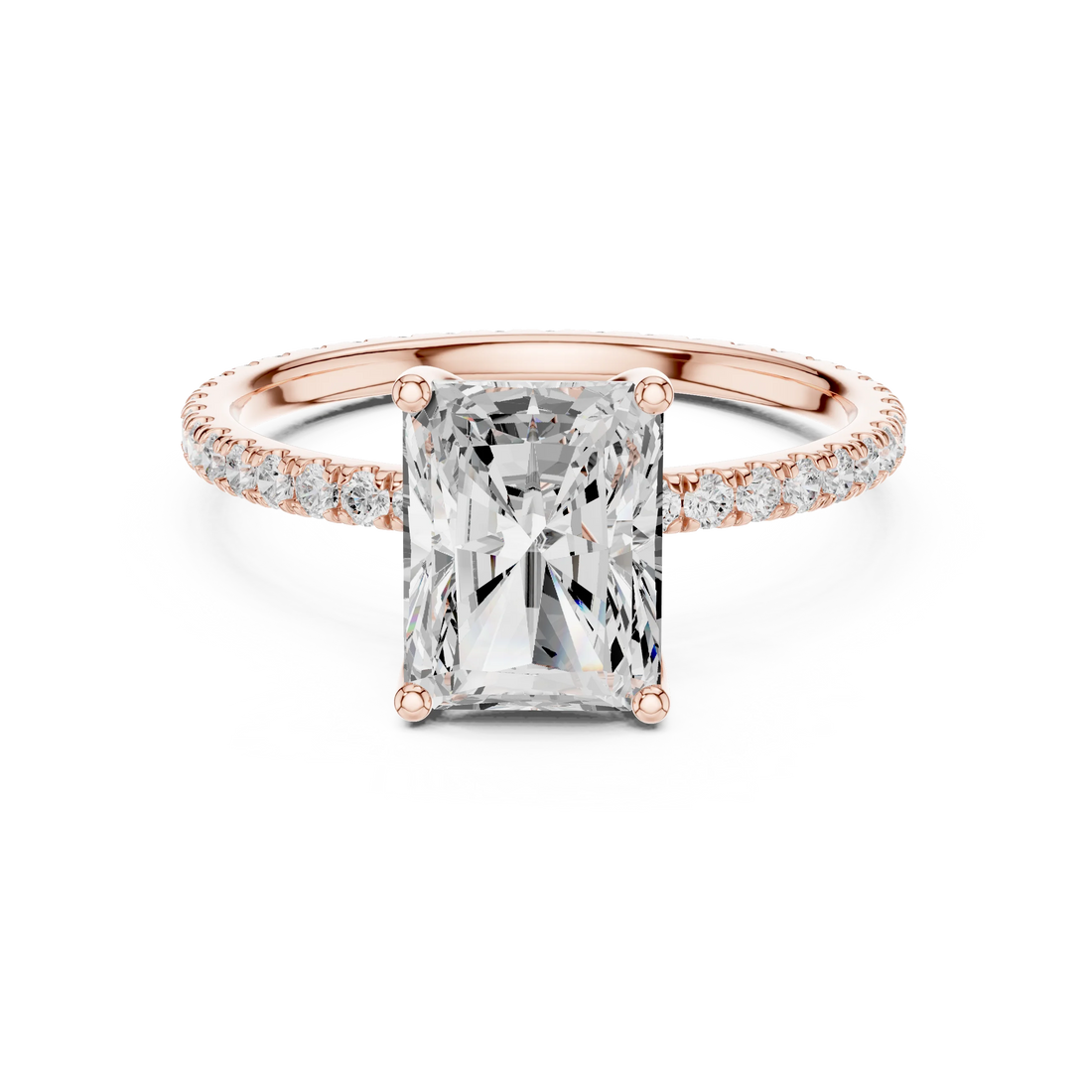 Radiant Shape Diamond Pave Band Engagement Ring
