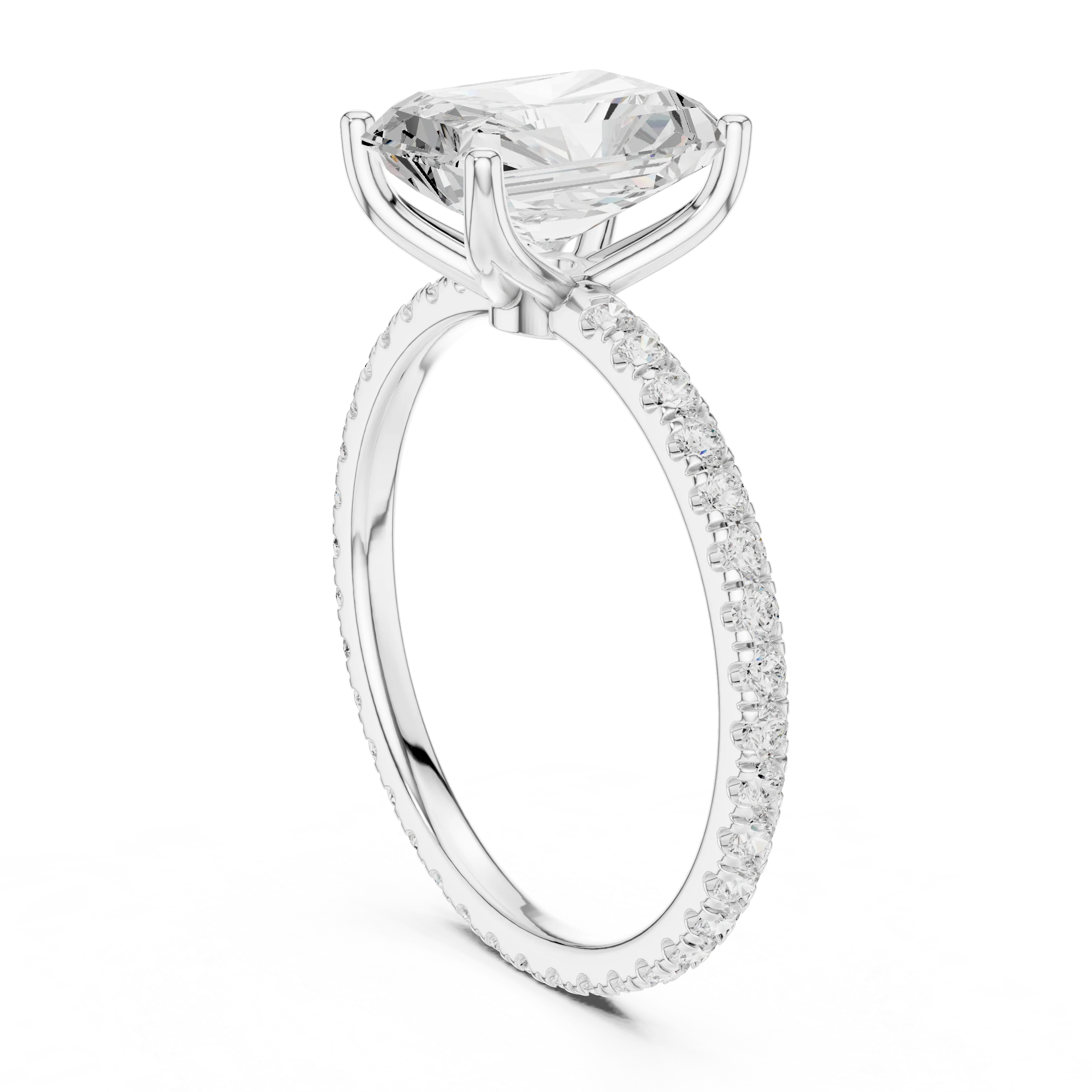 Radiant Shape Diamond Pave Band Engagement Ring
