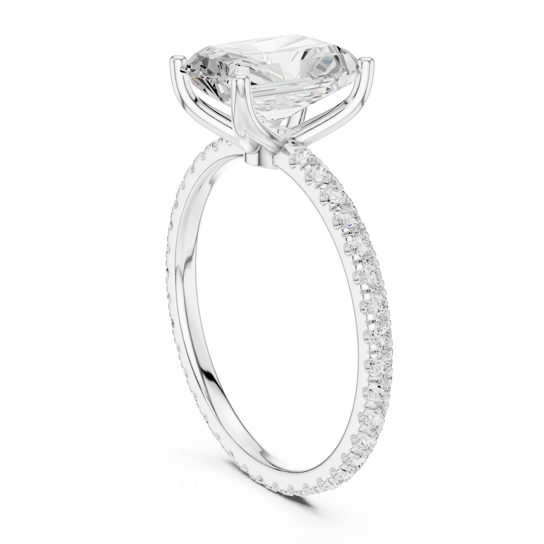 Radiant Shape Diamond Pave Band Engagement Ring
