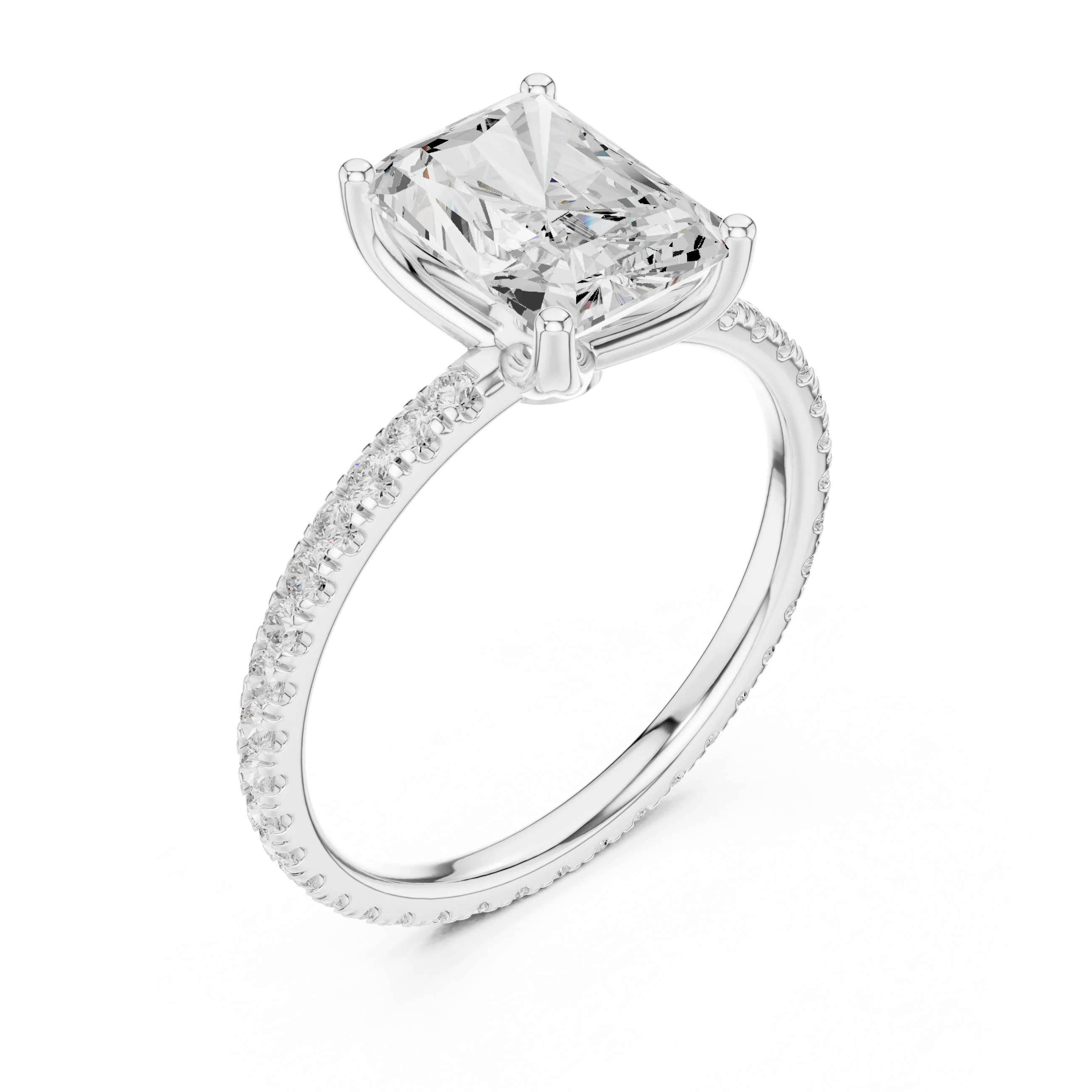 Radiant Shape Diamond Pave Band Engagement Ring