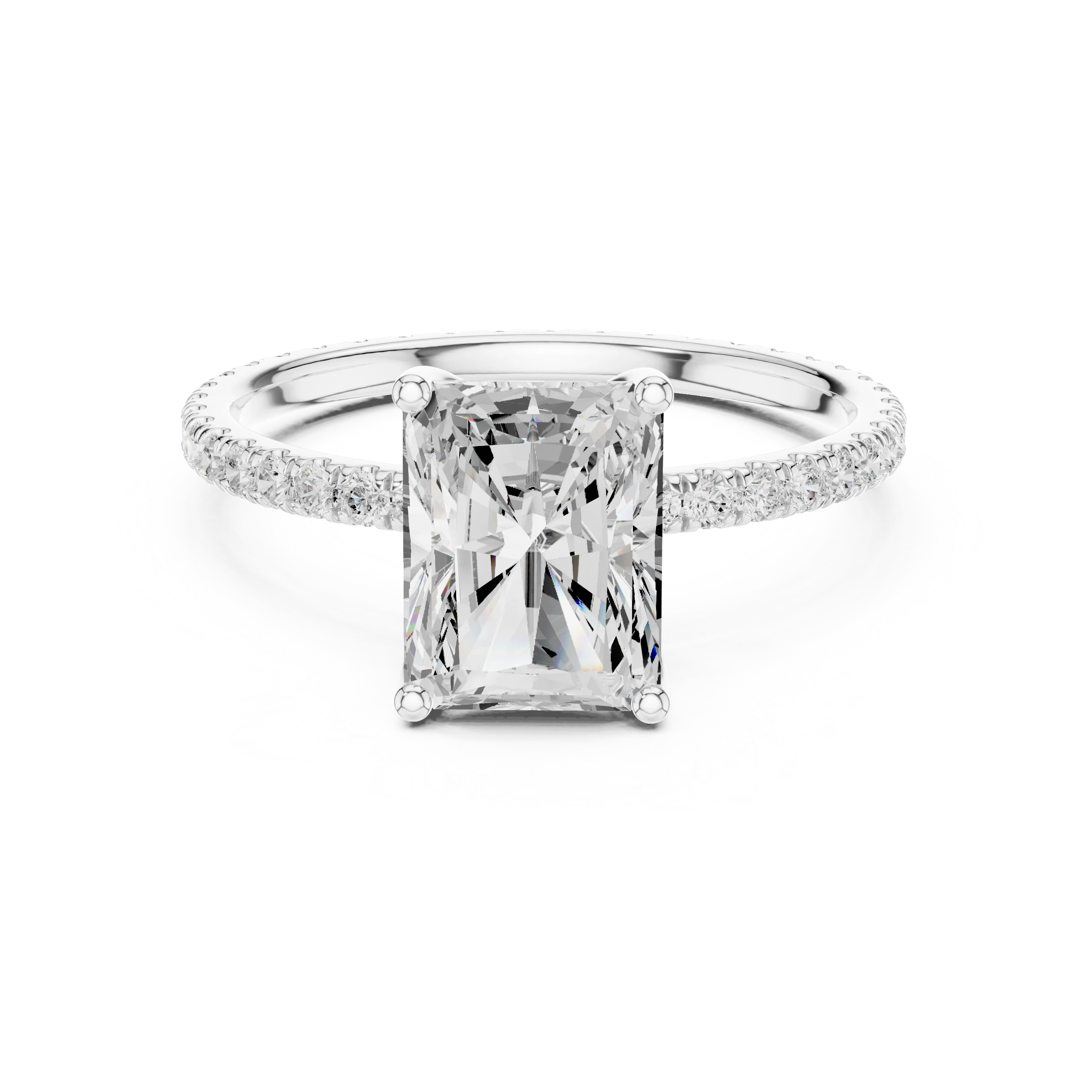 Radiant Shape Diamond Pave Band Engagement Ring