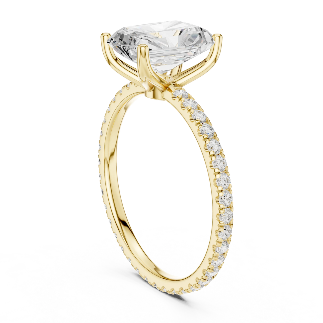 Radiant Shape Diamond Pave Band Engagement Ring
