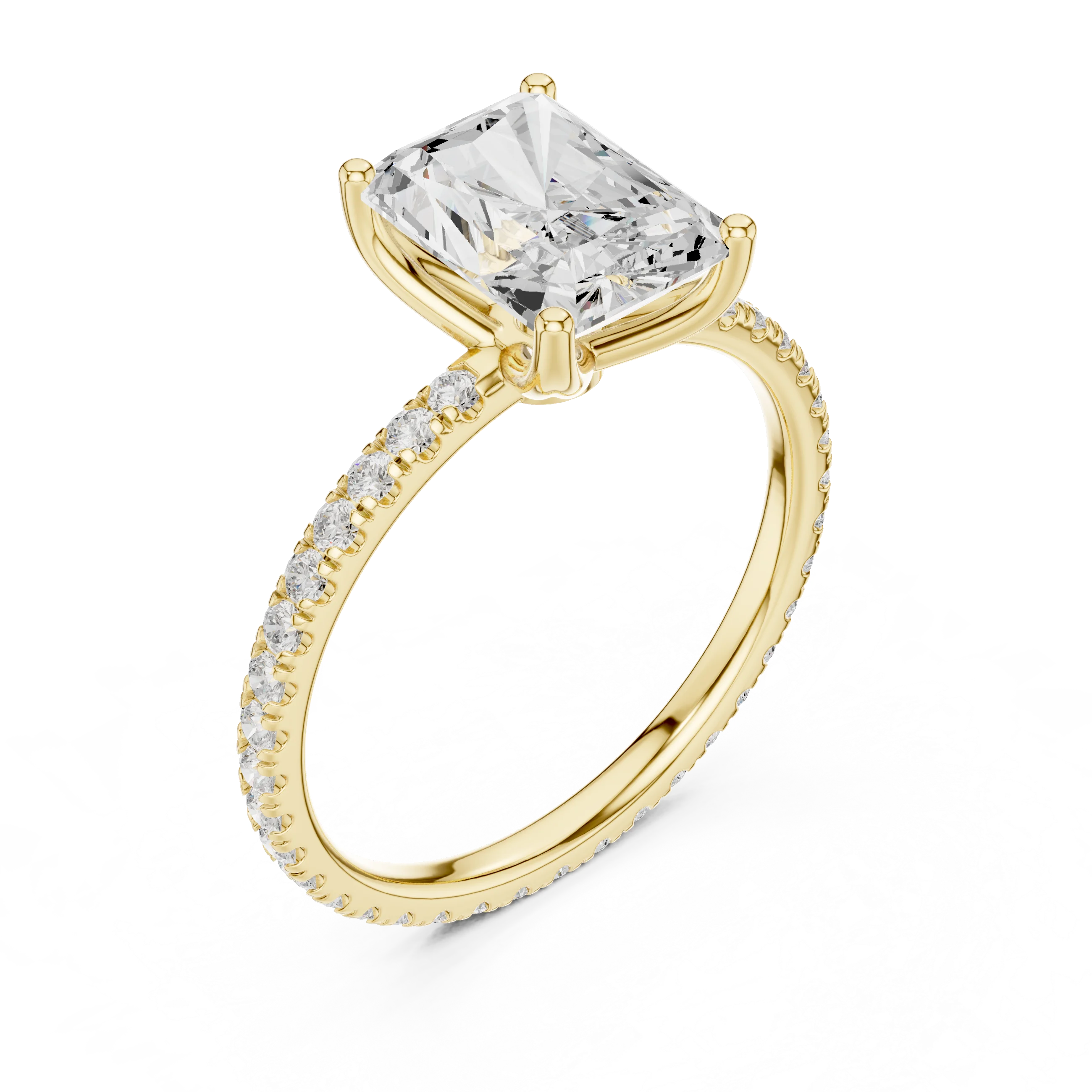 Radiant Shape Diamond Pave Band Engagement Ring