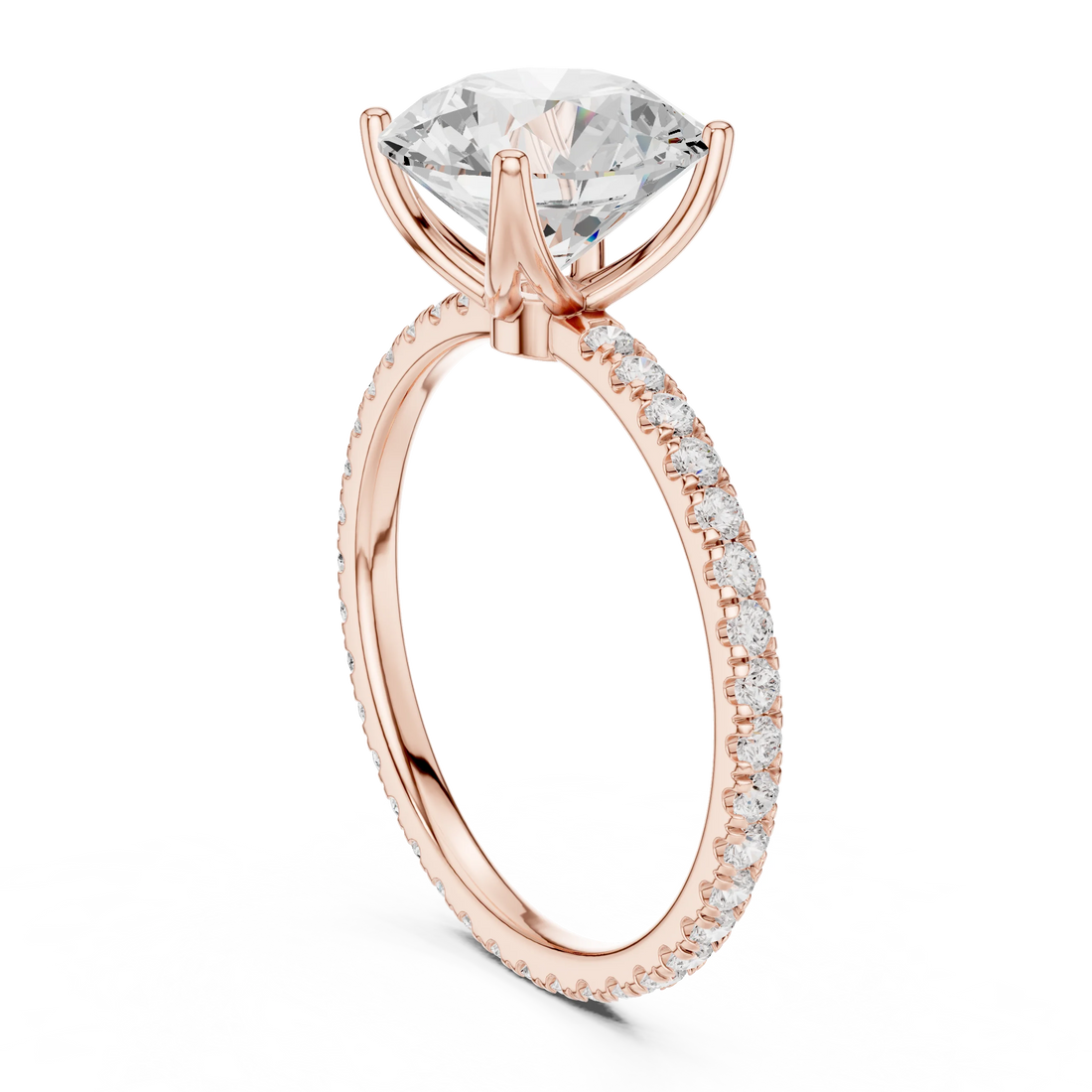 Round Shape Diamond Pave Band Engagement Ring
