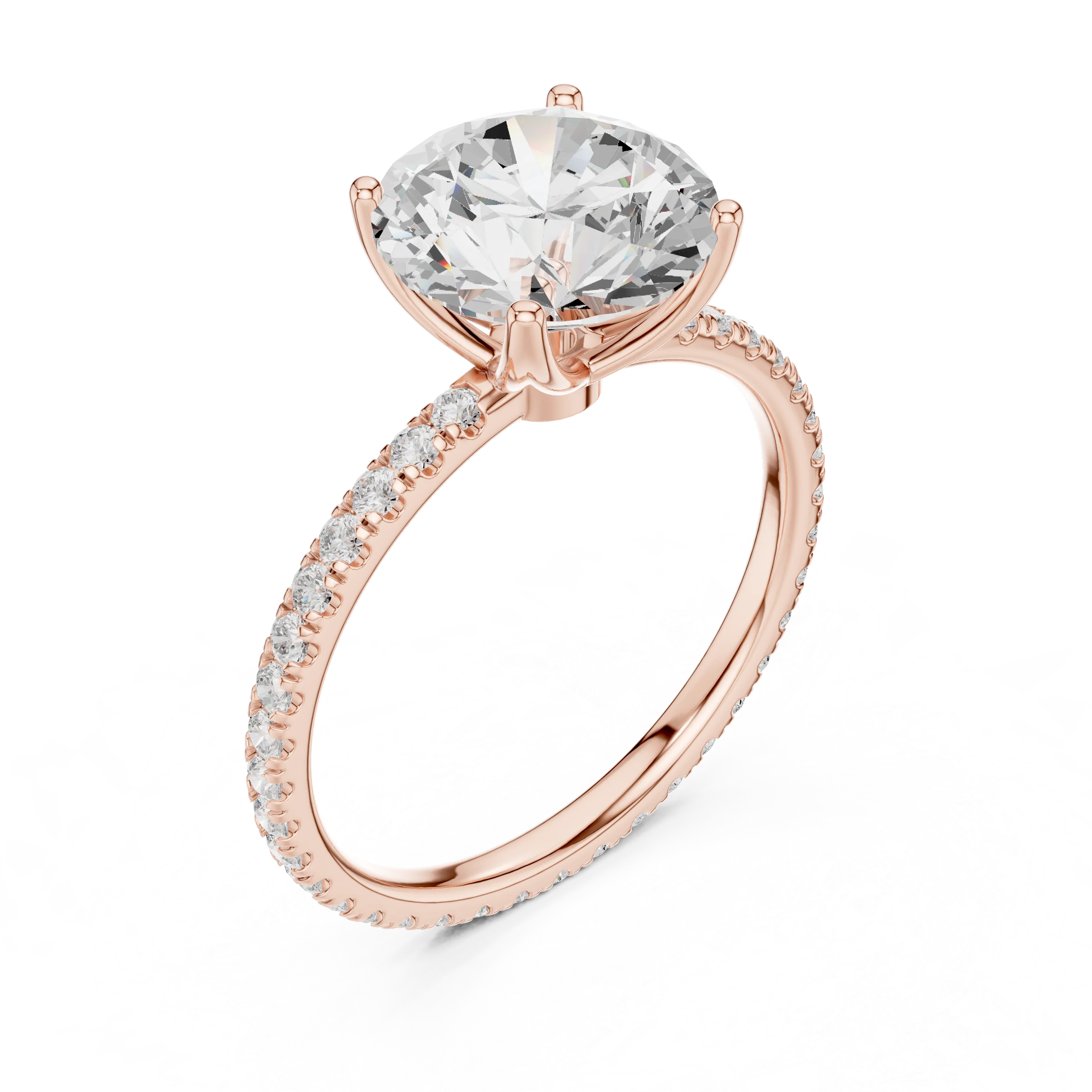 Round Shape Diamond Pave Band Engagement Ring