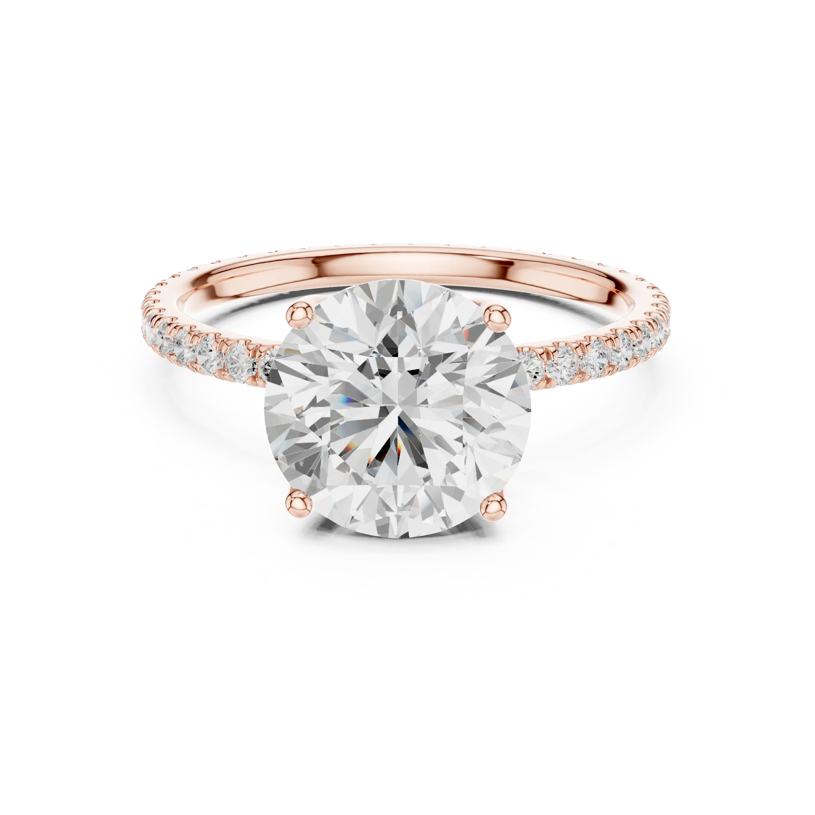 Round Shape Diamond Pave Band Engagement Ring