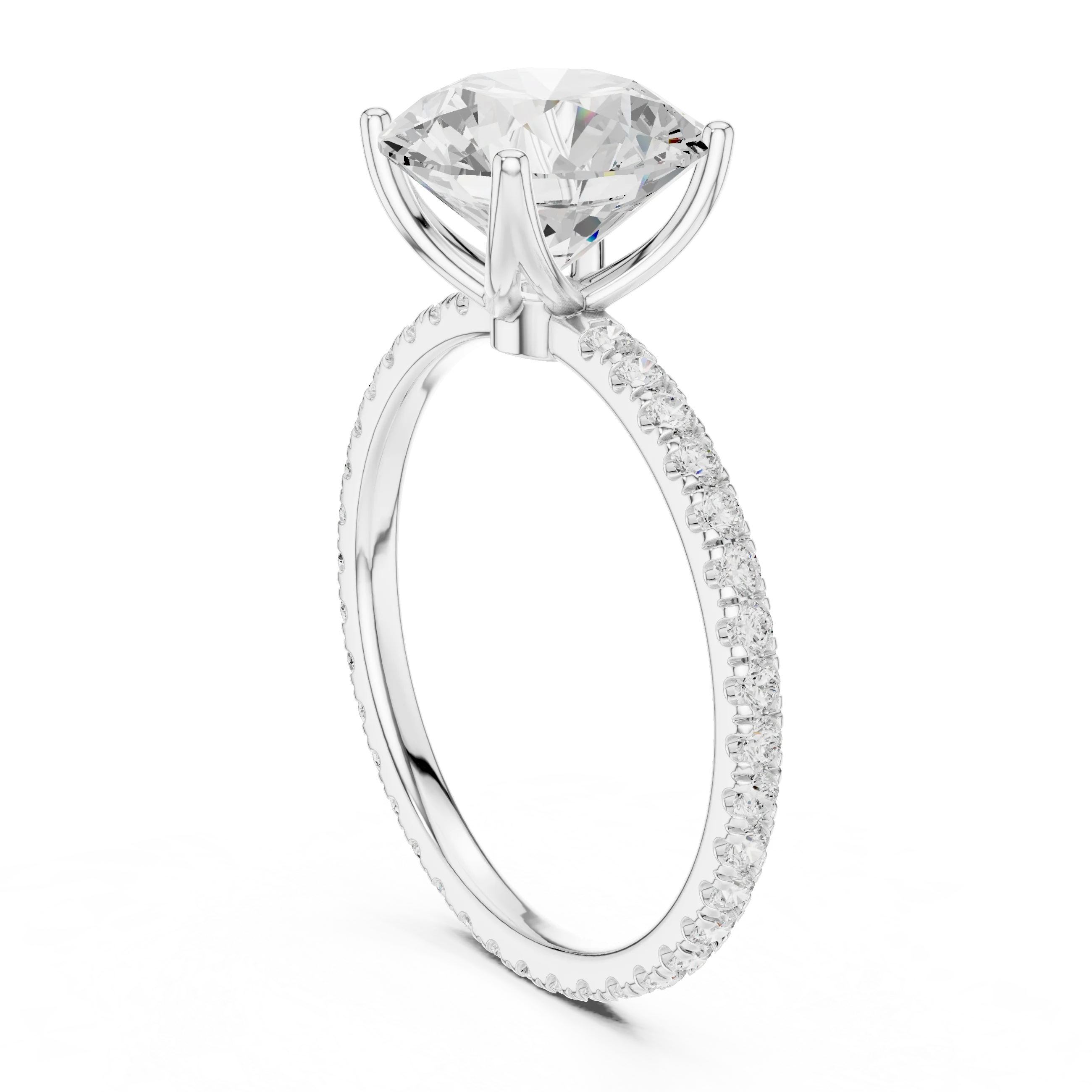 Round Shape Diamond Pave Band Engagement Ring