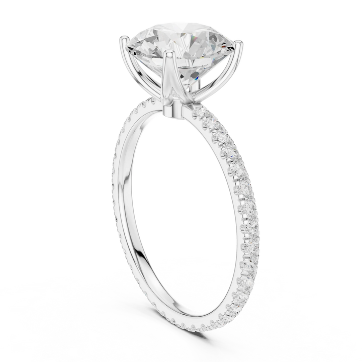 Round Shape Diamond Pave Band Engagement Ring