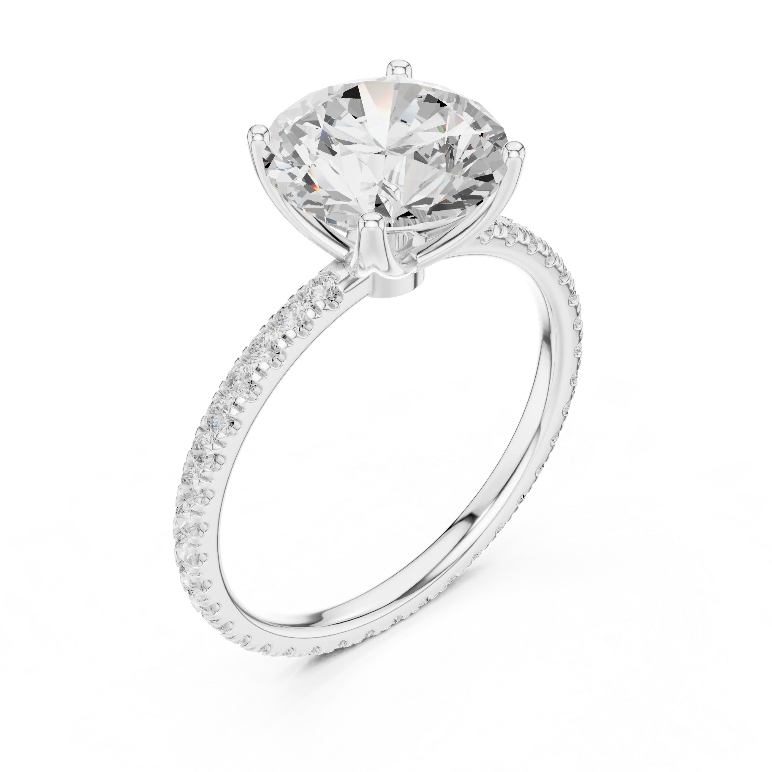 Round Shape Diamond Pave Band Engagement Ring